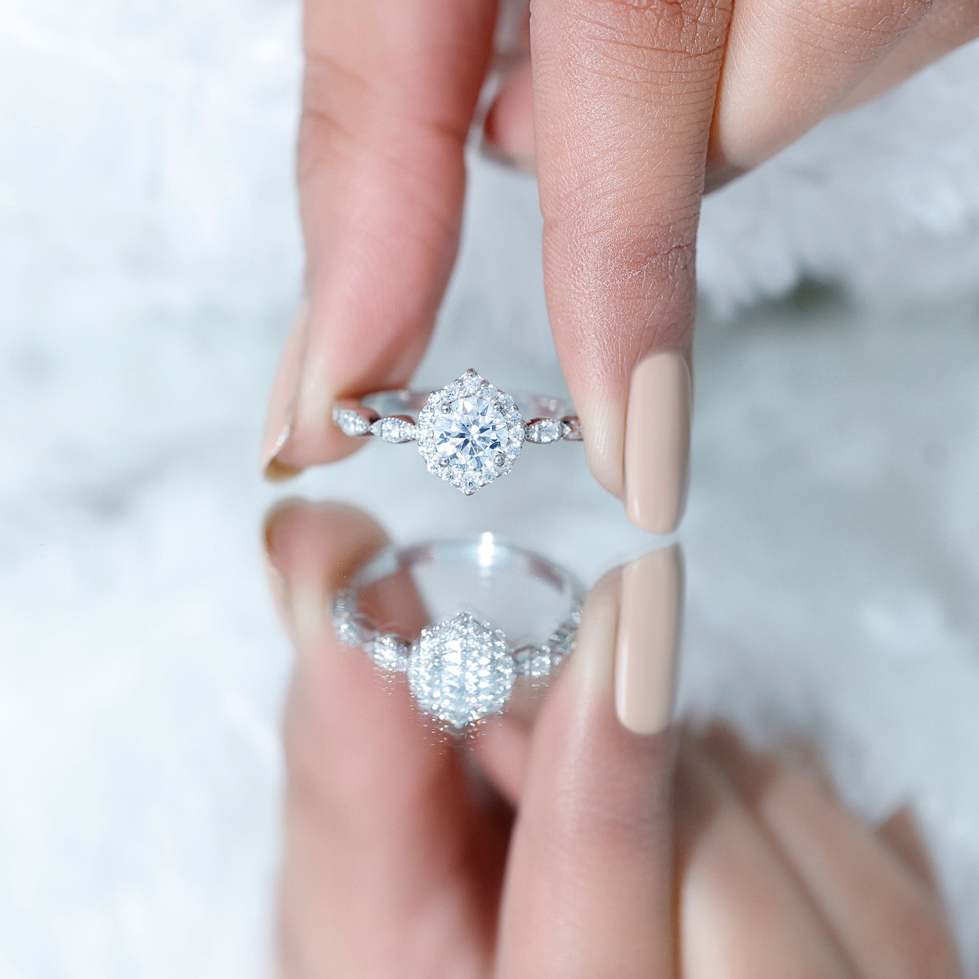 Brilliant Cut Lab Grown Diamond Vintage Solitaire Ring Lab - ( EF-VS ) - Rosec Jewels