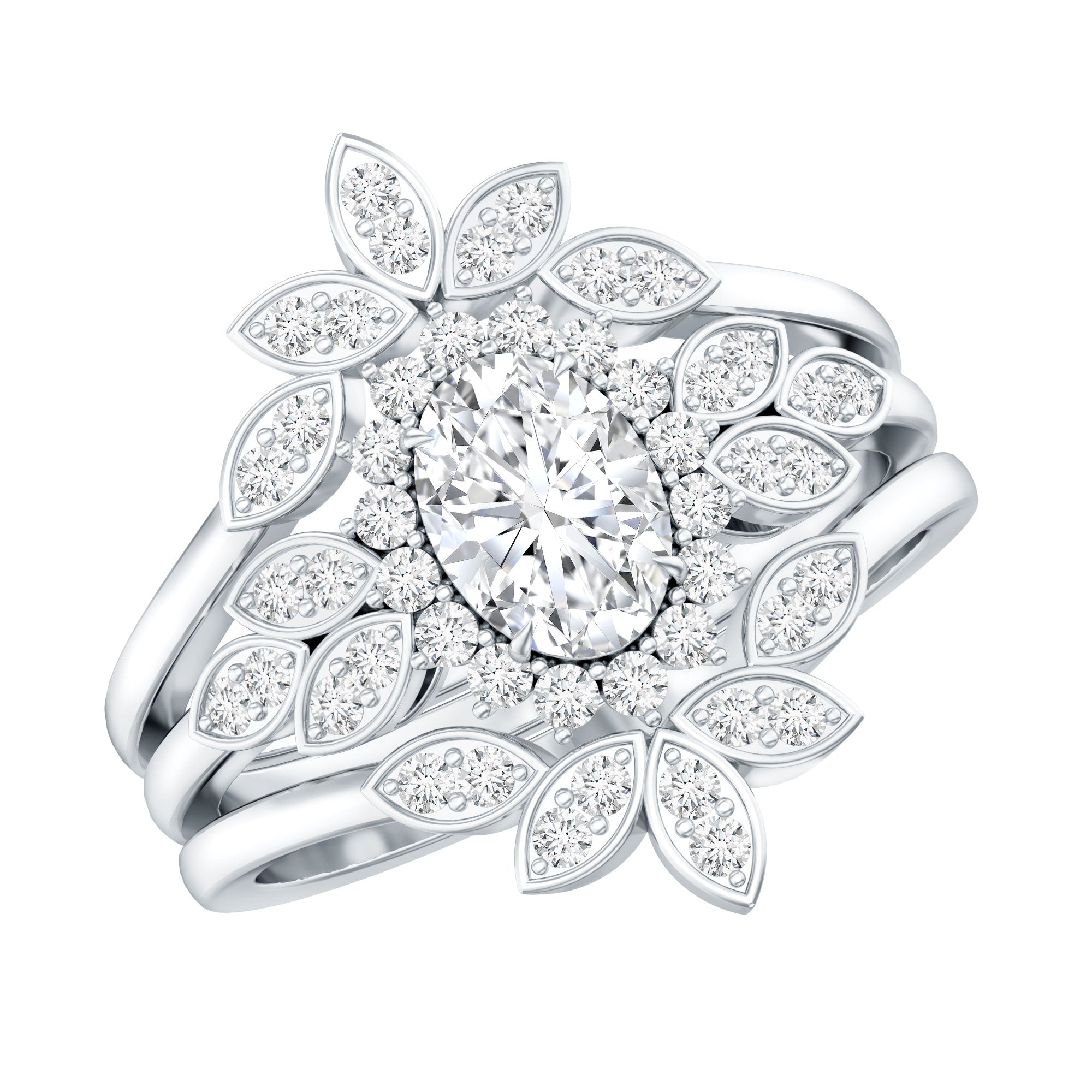 Lab Grown Diamond Vintage Engagement Ring with 2 Wedding Bands