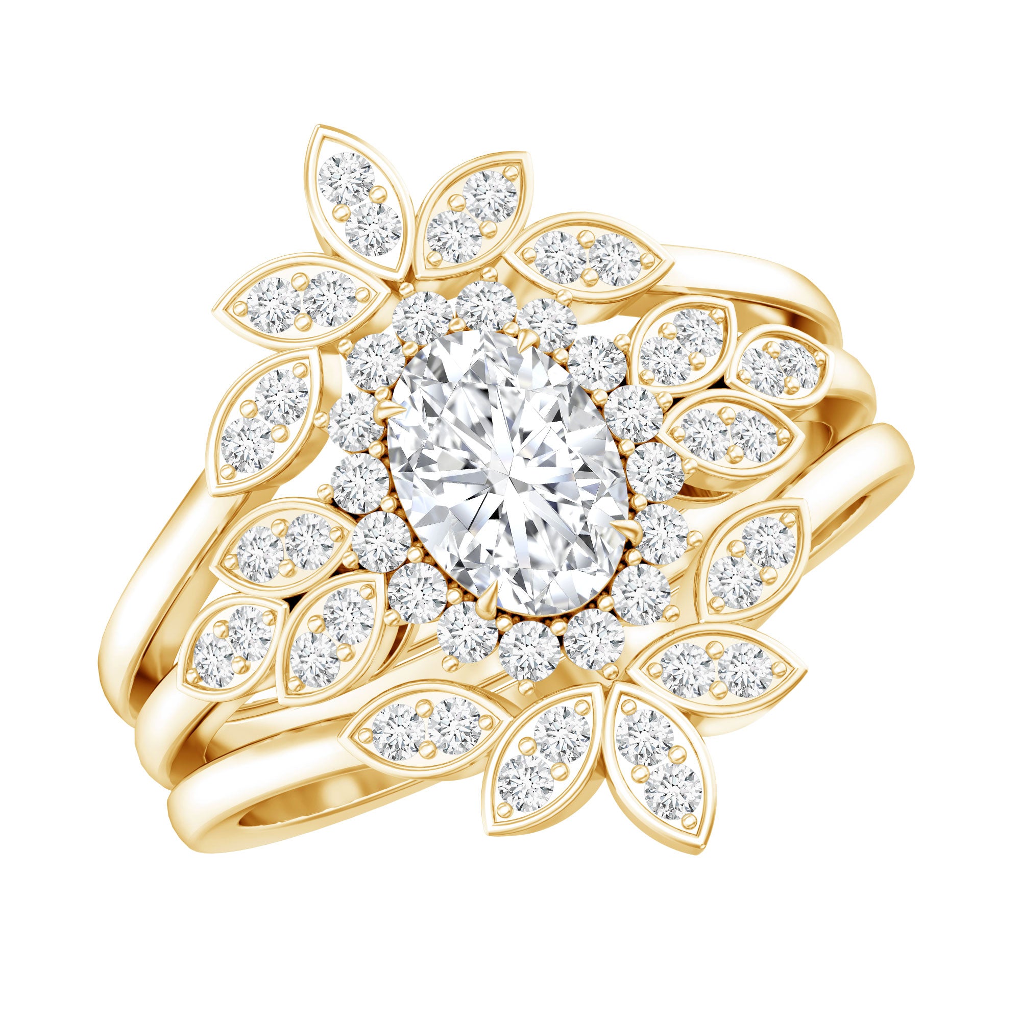Lab Grown Diamond Vintage Engagement Ring with 2 Wedding Bands Lab - ( EF-VS ) - Rosec Jewels