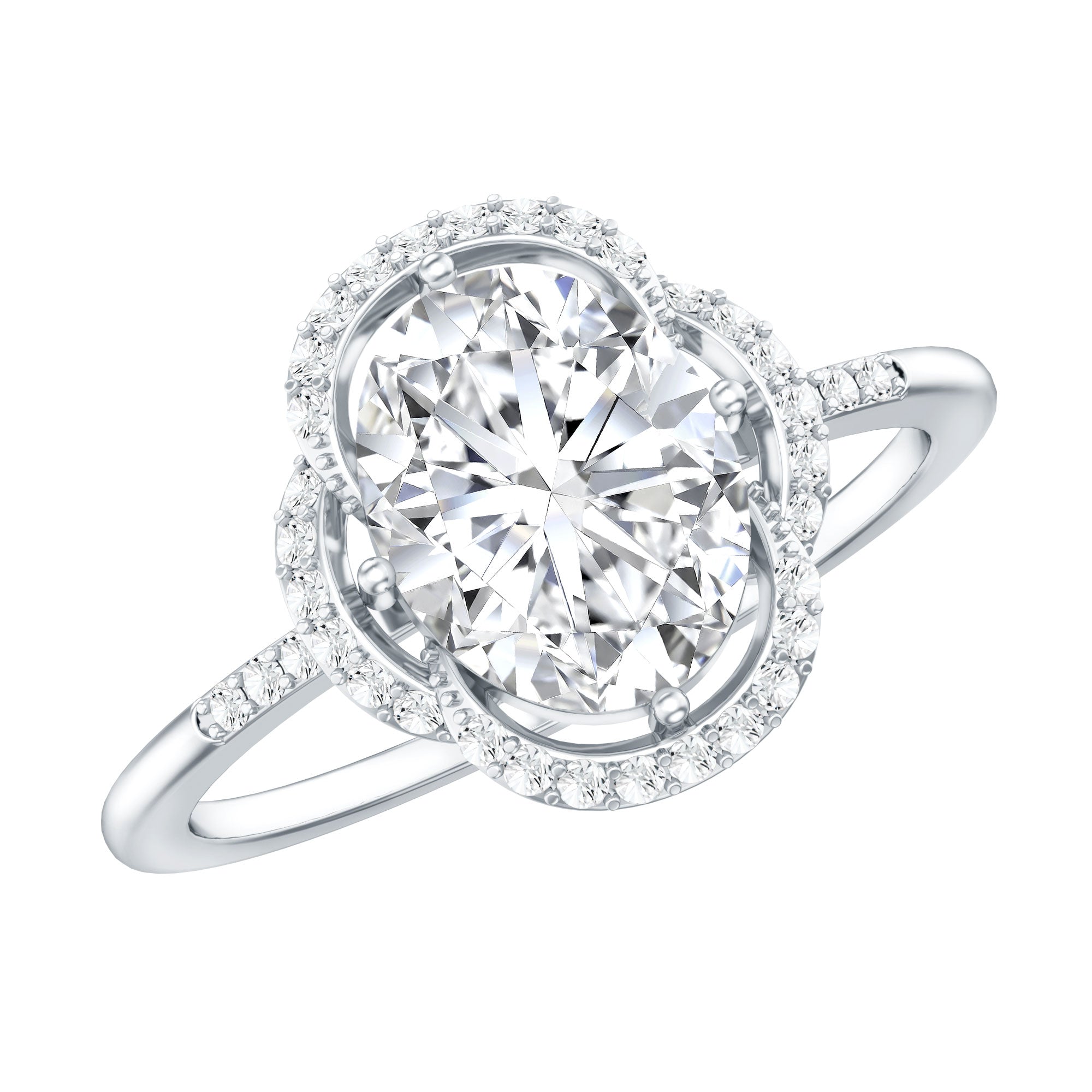 Brilliant Cut Oval Lab Grown Diamond Halo Engagement Ring Lab - ( EF-VS ) - Rosec Jewels