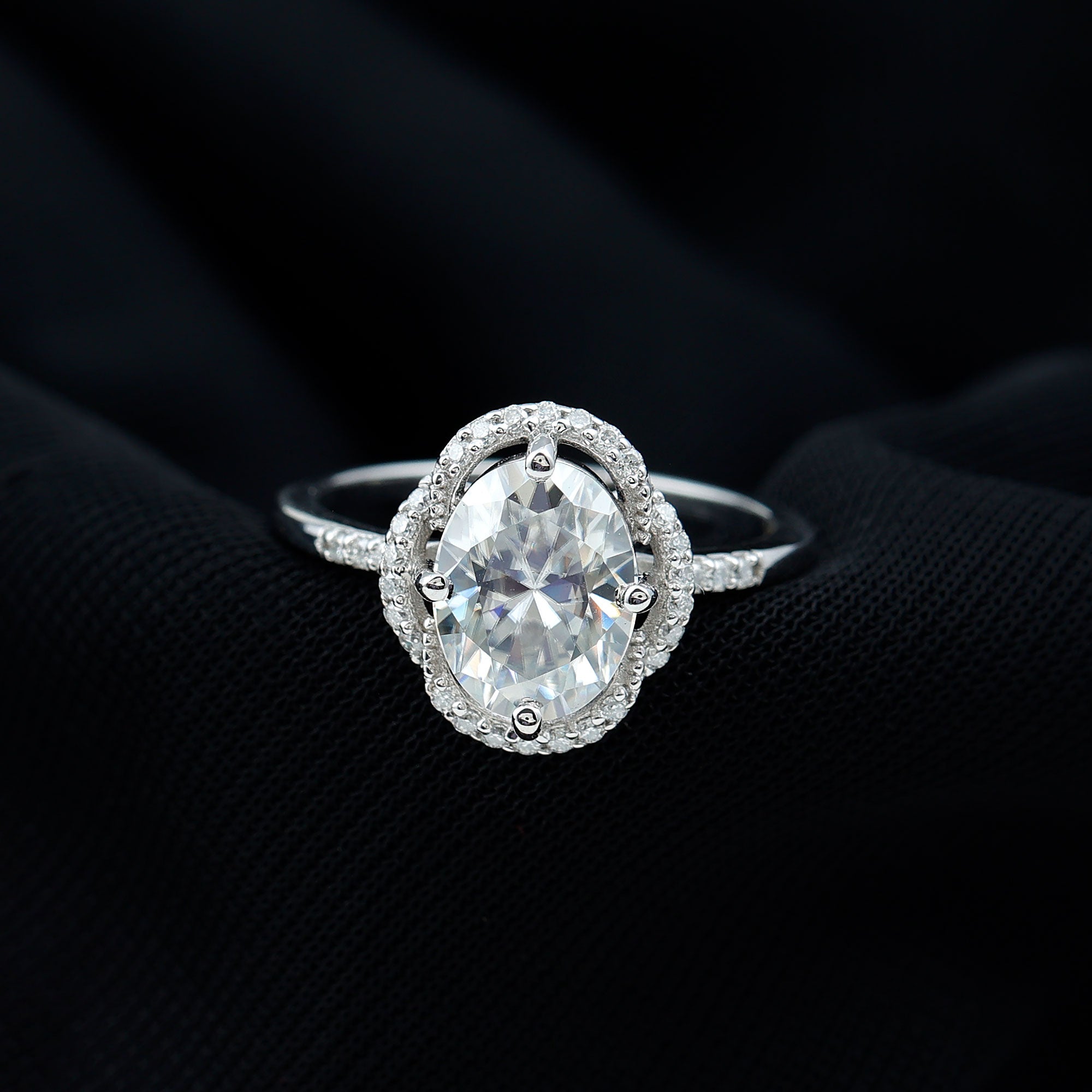 Brilliant Cut Oval Lab Grown Diamond Halo Engagement Ring Lab - ( EF-VS ) - Rosec Jewels