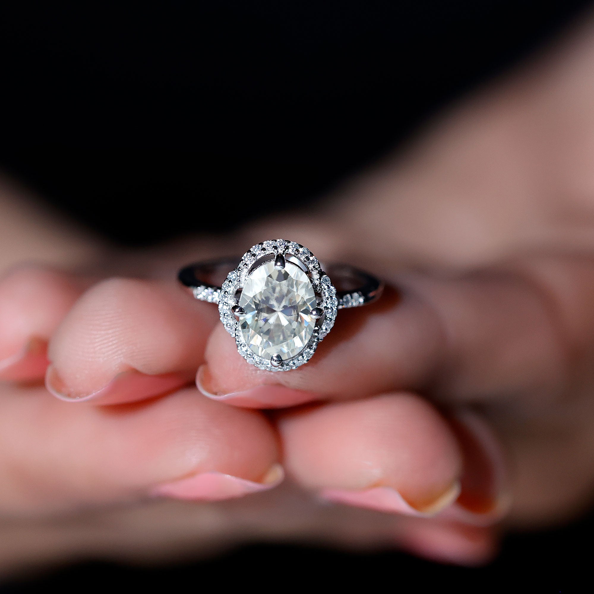 Brilliant Cut Oval Lab Grown Diamond Halo Engagement Ring Lab - ( EF-VS ) - Rosec Jewels