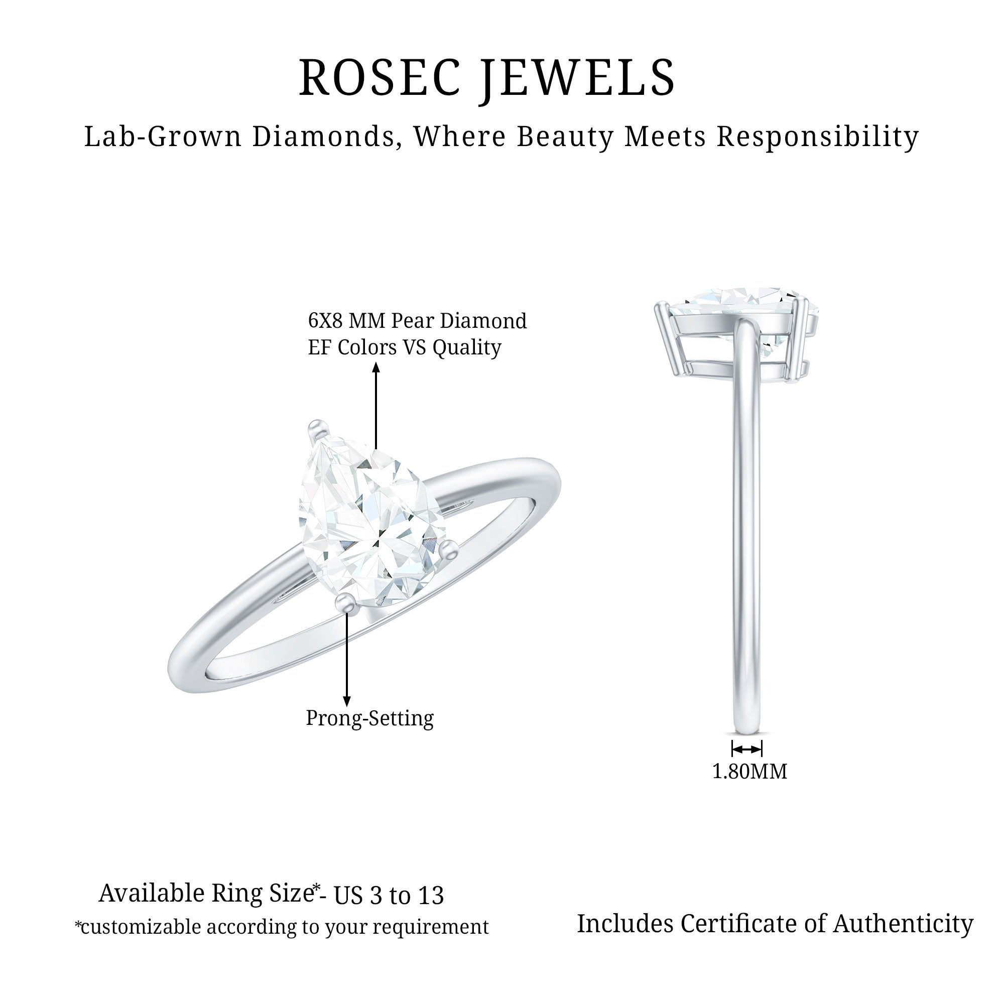 Rosec Jewels-Single Stone Lab Grown Diamond Pear Engagement Ring