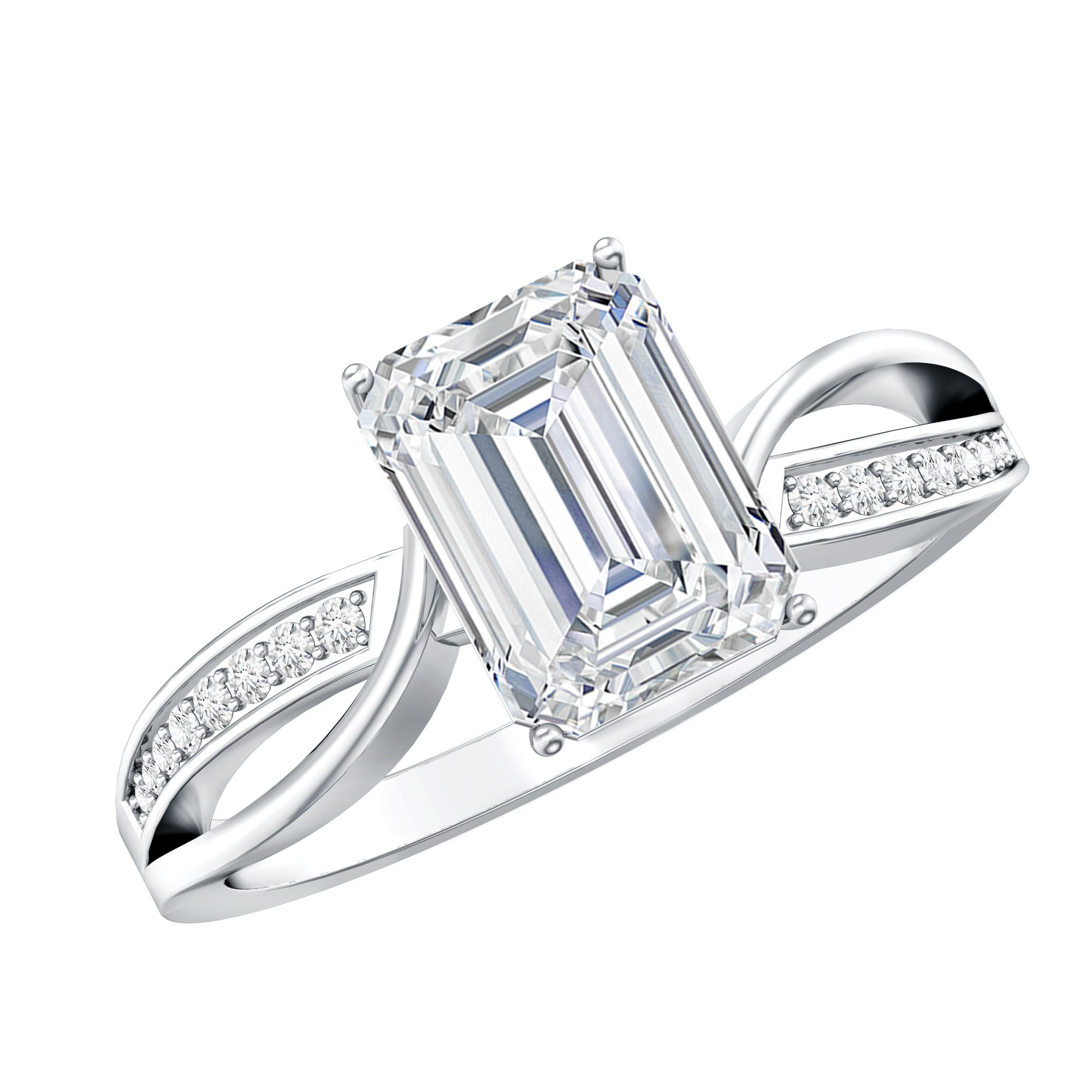 Certified Emerald Cut Diamond Infinity Engagement Ring Lab - ( EF-VS ) - Rosec Jewels