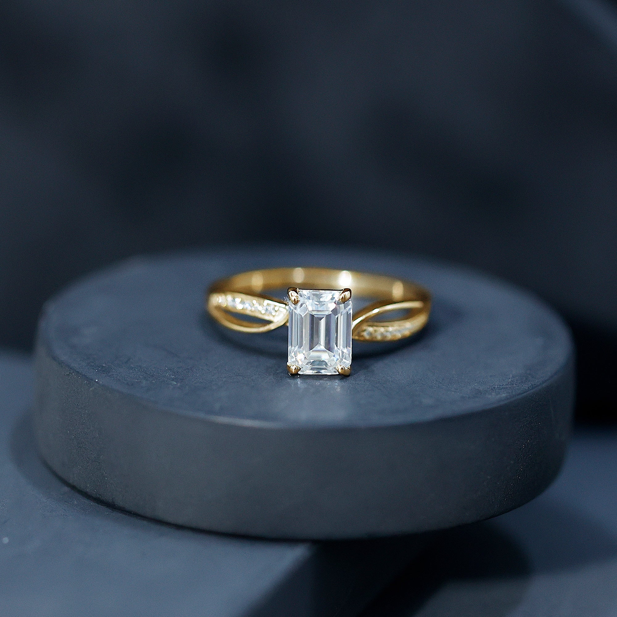 Certified Emerald Cut Diamond Infinity Engagement Ring Lab - ( EF-VS ) - Rosec Jewels