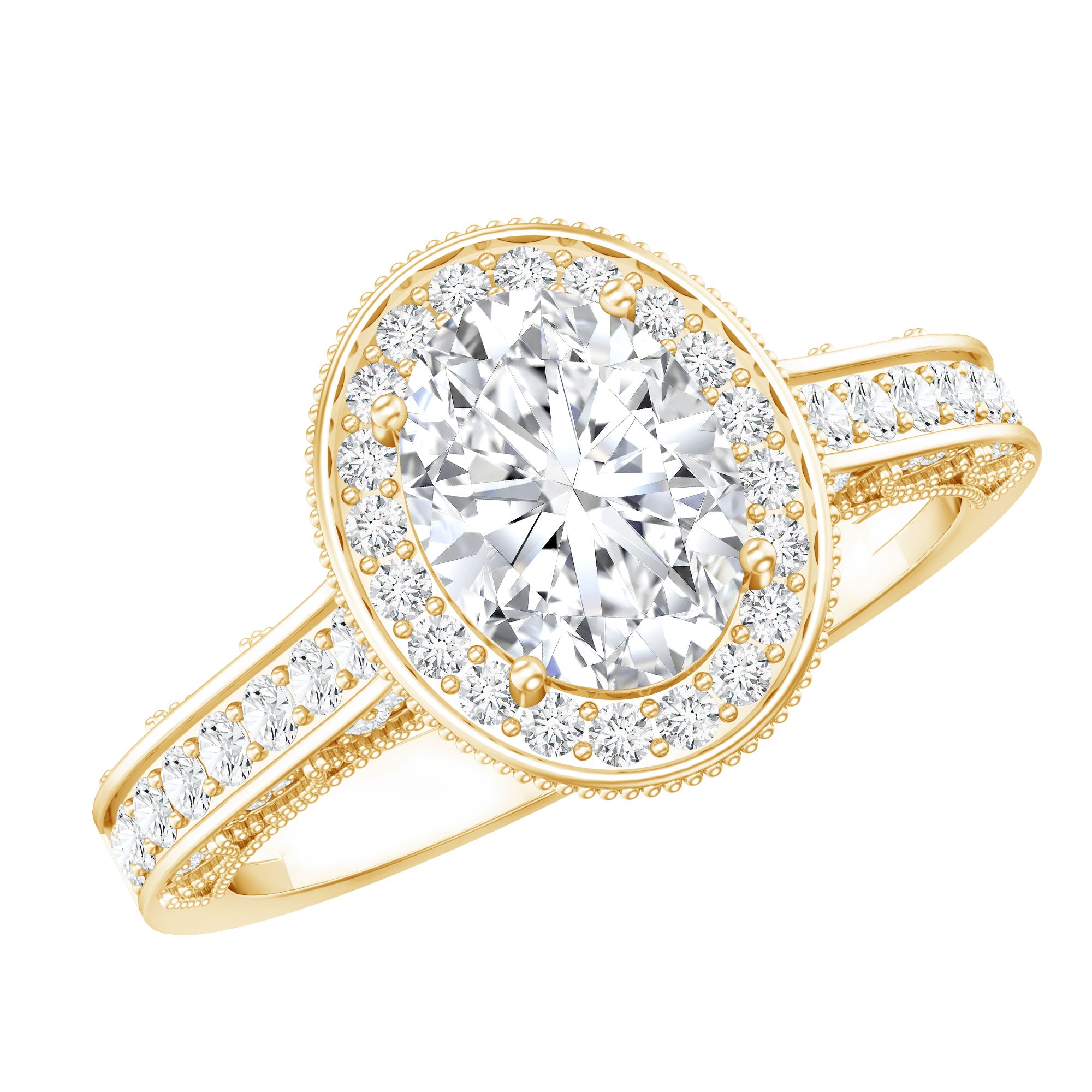 6X8 mm Oval Lab Grown Diamond Halo Engagement Ring Lab - ( EF-VS ) - Rosec Jewels