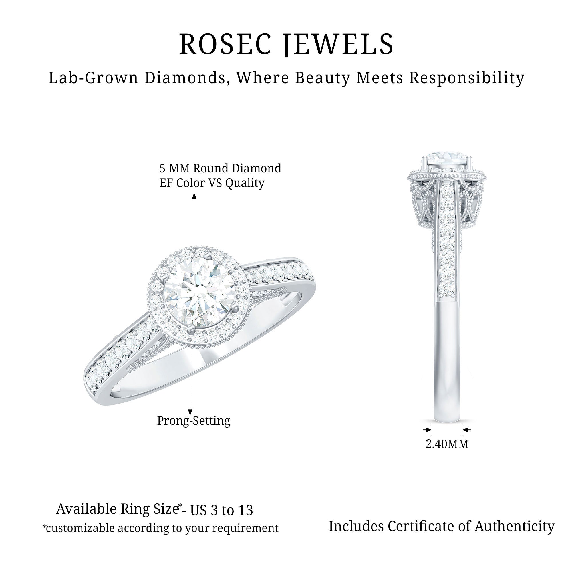 Rosec Jewels-Diamond Vintage Looking Engagement Ring