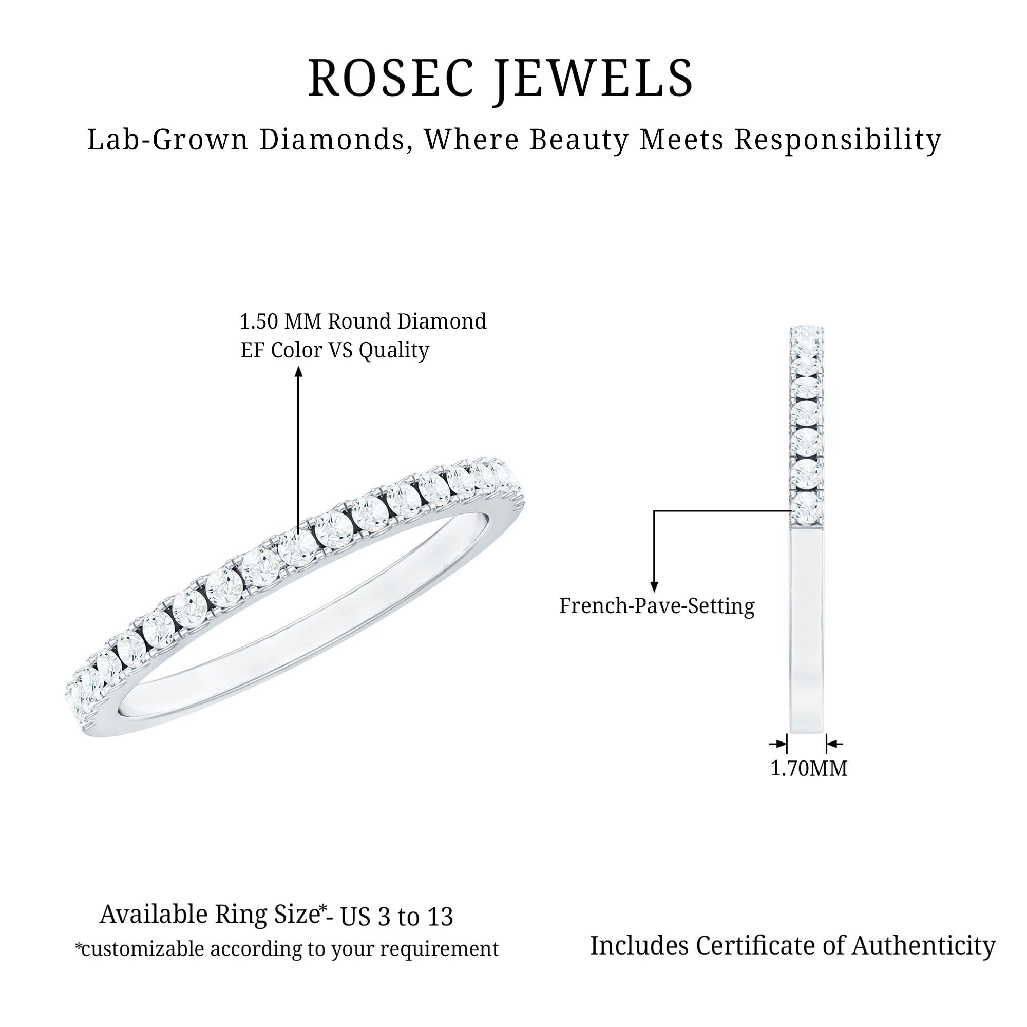 Rosec Jewels-Lab Created Diamond Simple Eternity Ring in Pave Setting