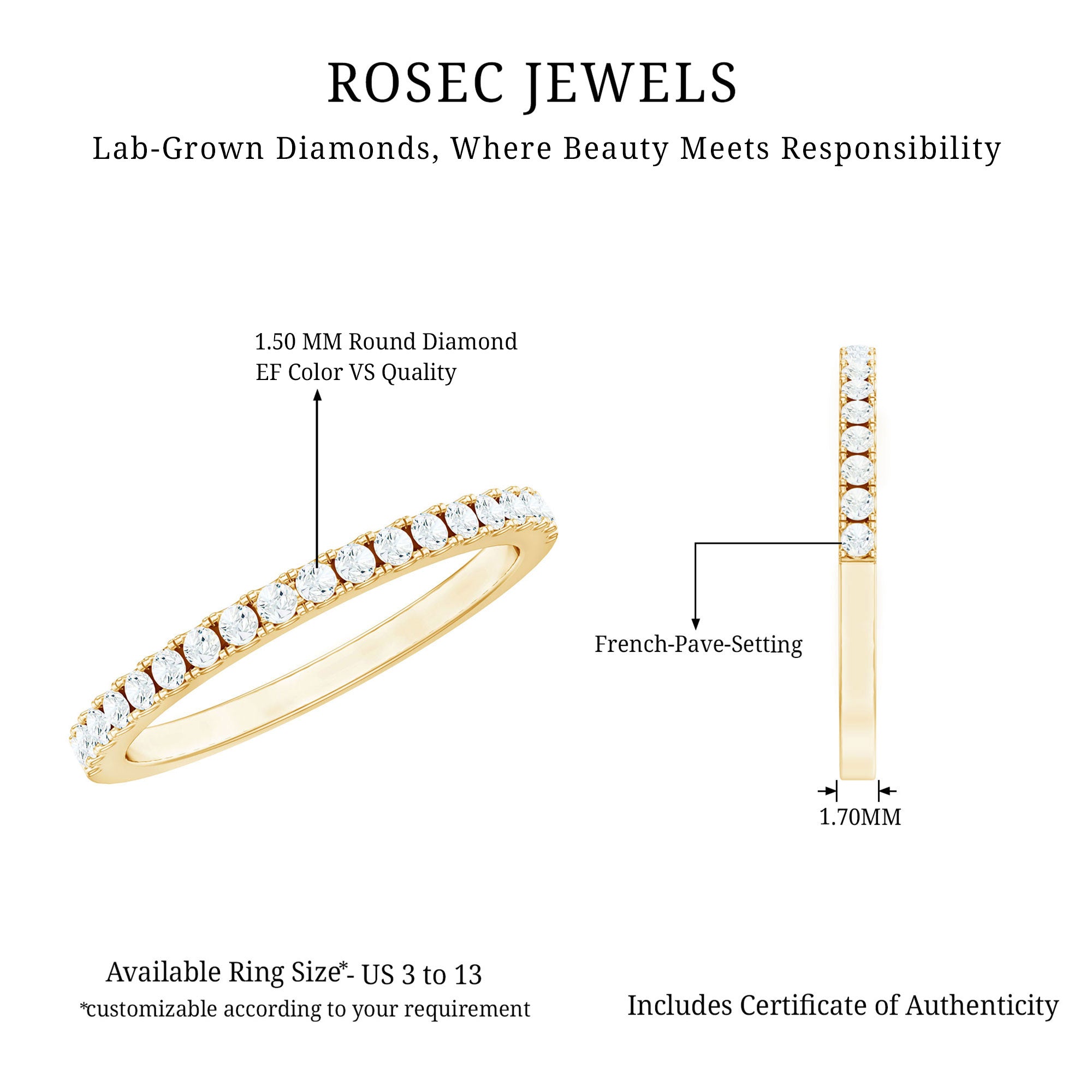 Lab Created Diamond Simple Eternity Ring in Pave Setting Lab - ( EF-VS ) - Rosec Jewels
