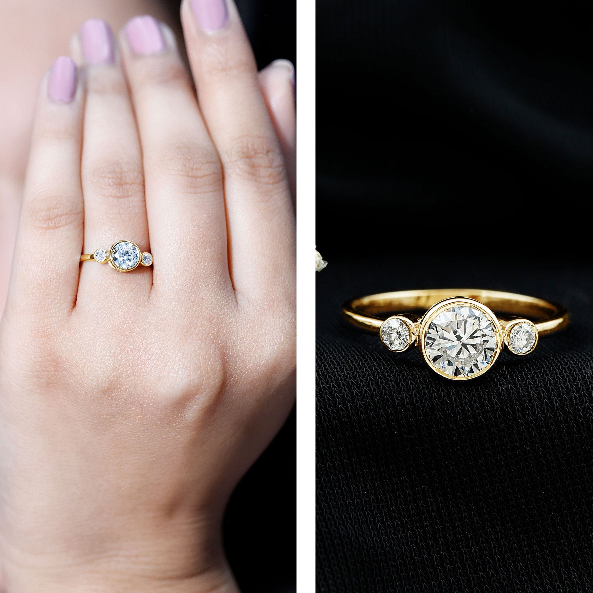 Lab Created Diamond Bezel Set Engagement Ring for Her Lab - ( EF-VS ) - Rosec Jewels