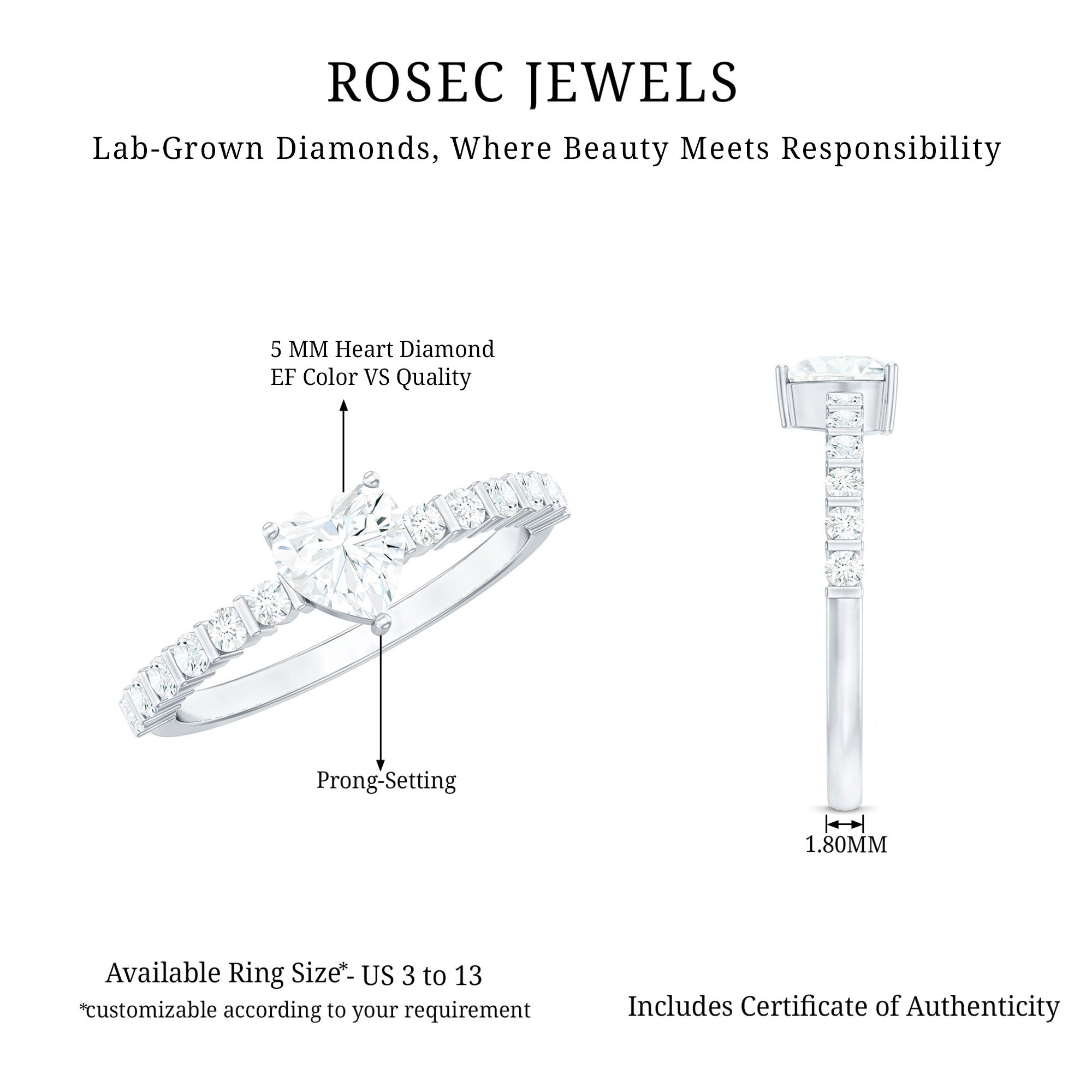 Rosec Jewels-Lab Grown Diamond Heart Promise Ring With Side Stones