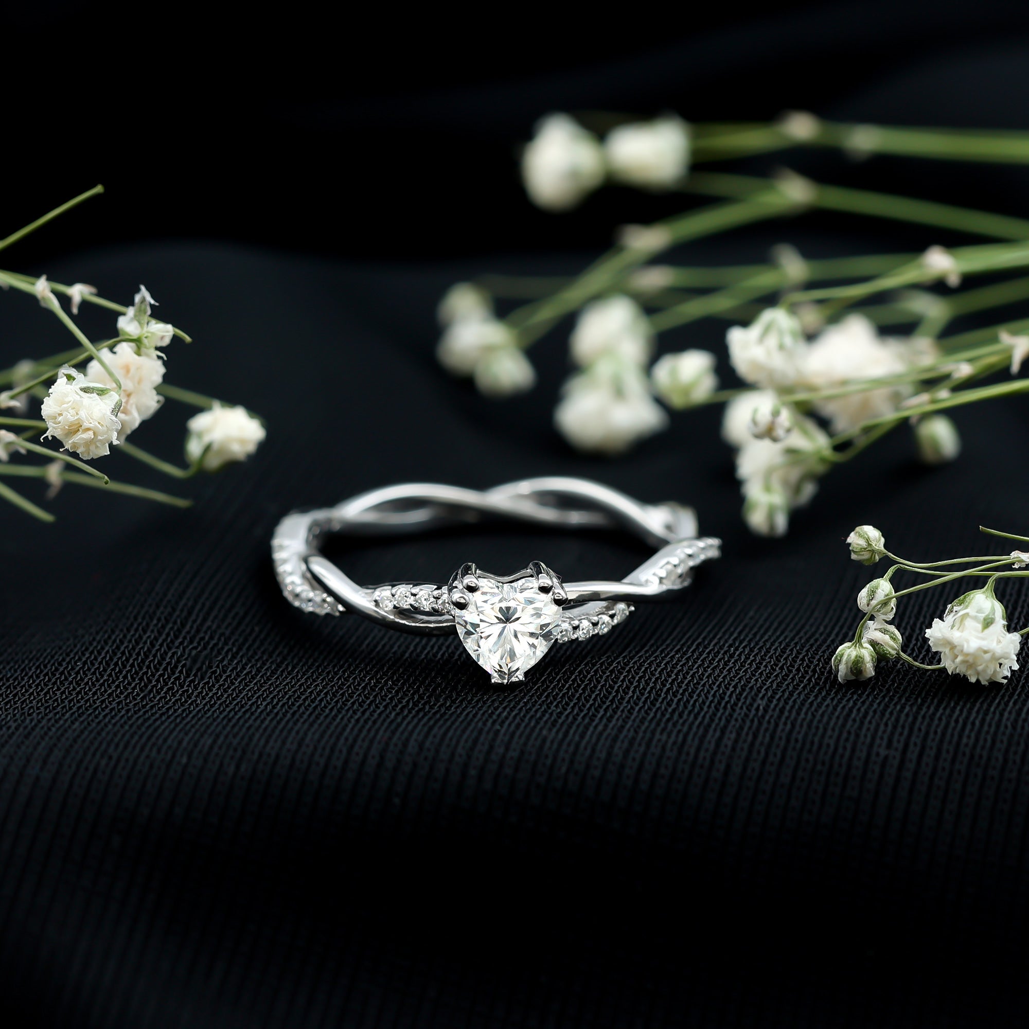 5 MM Heart Shaped Diamond Ring For Women Lab - ( EF-VS ) - Rosec Jewels