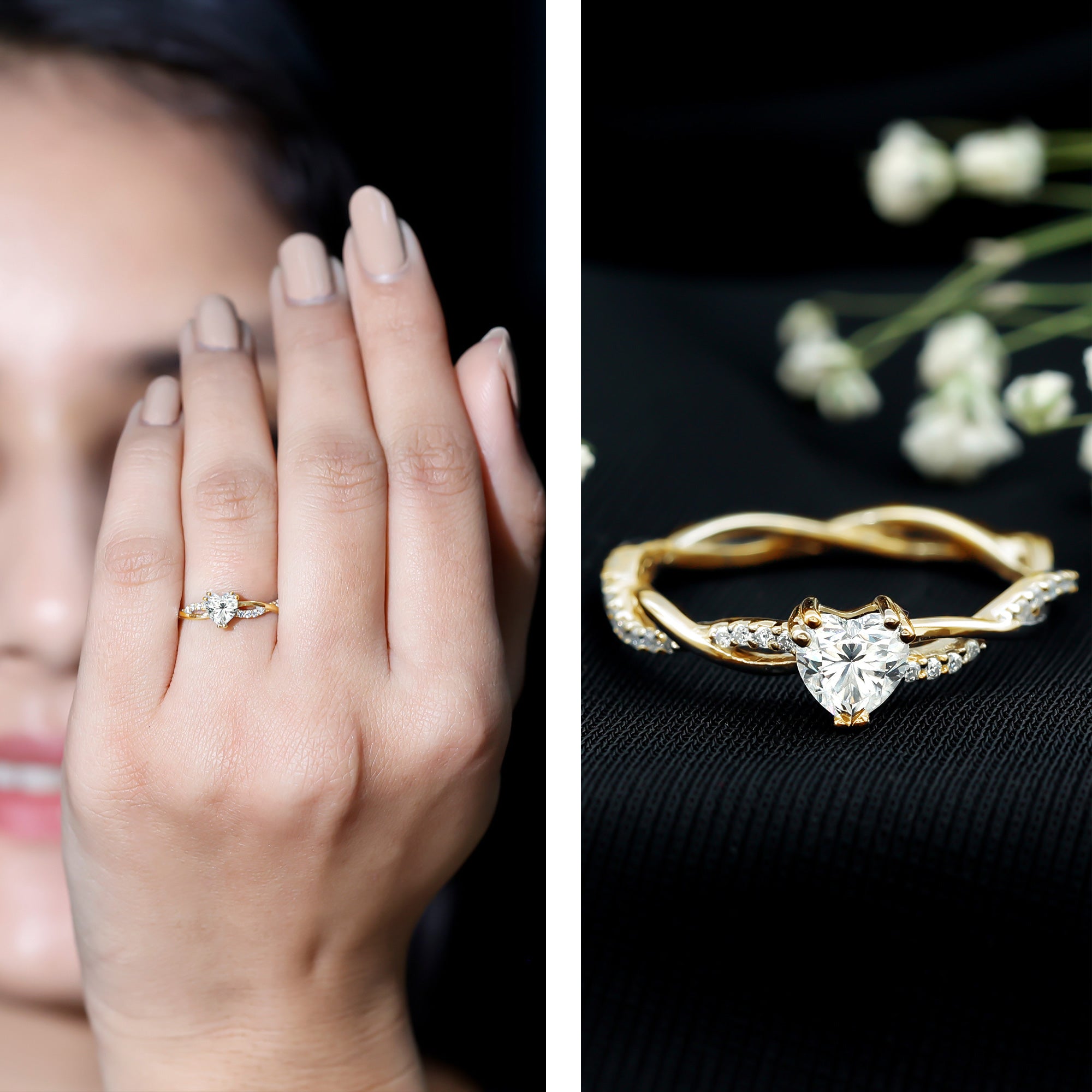 0.5 Carat Heart Shaped Diamond Ring For Women Lab - ( EF-VS ) - Rosec Jewels