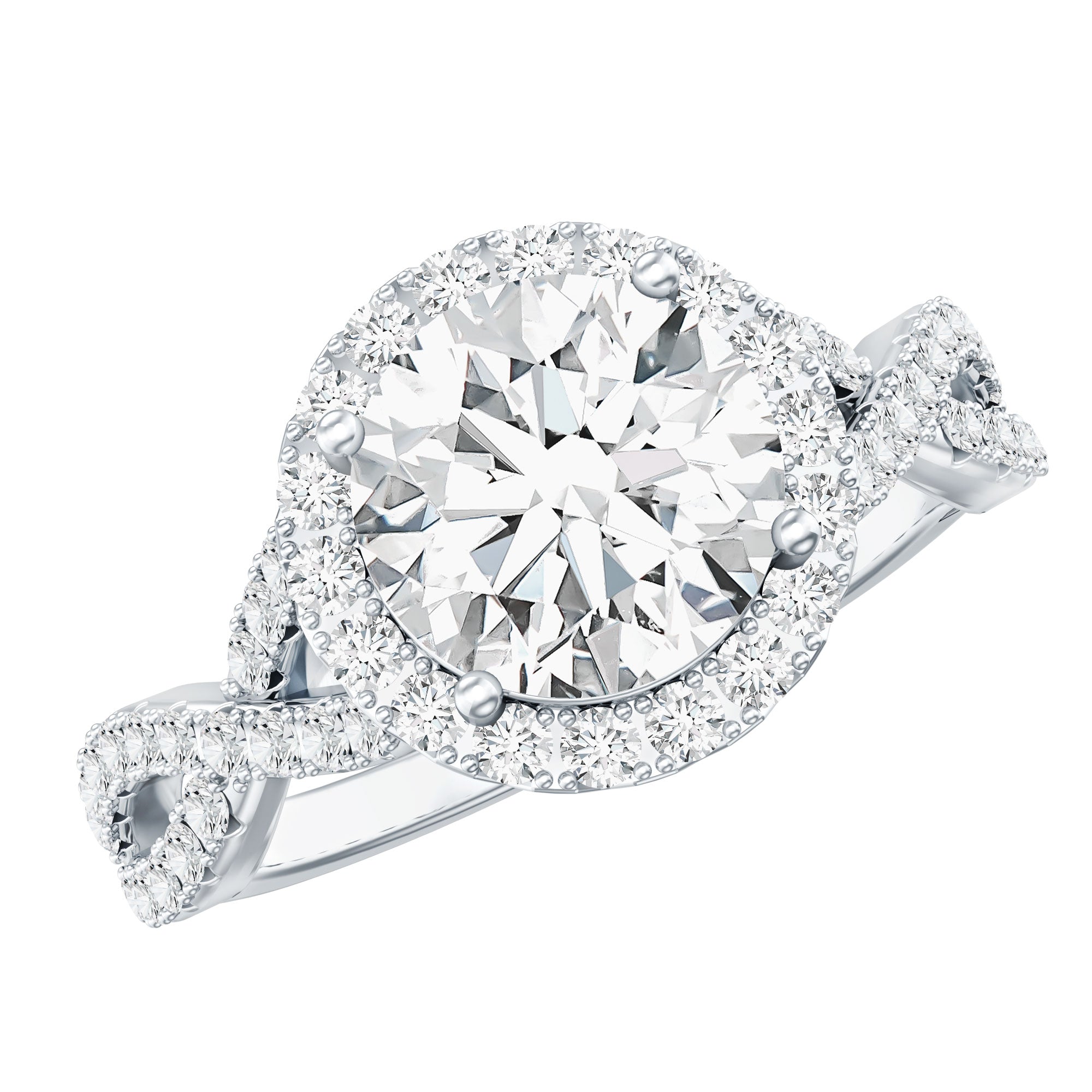 Criss Cross Lab Grown Diamond Halo Engagement Ring For Women