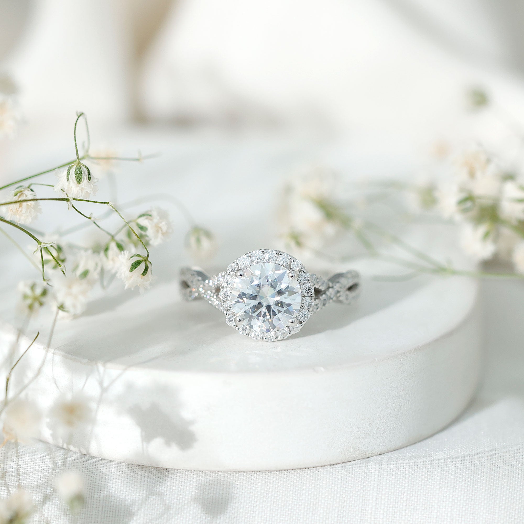 Rosec Jewels-Criss Cross Lab Grown Diamond Halo Engagement Ring For Women