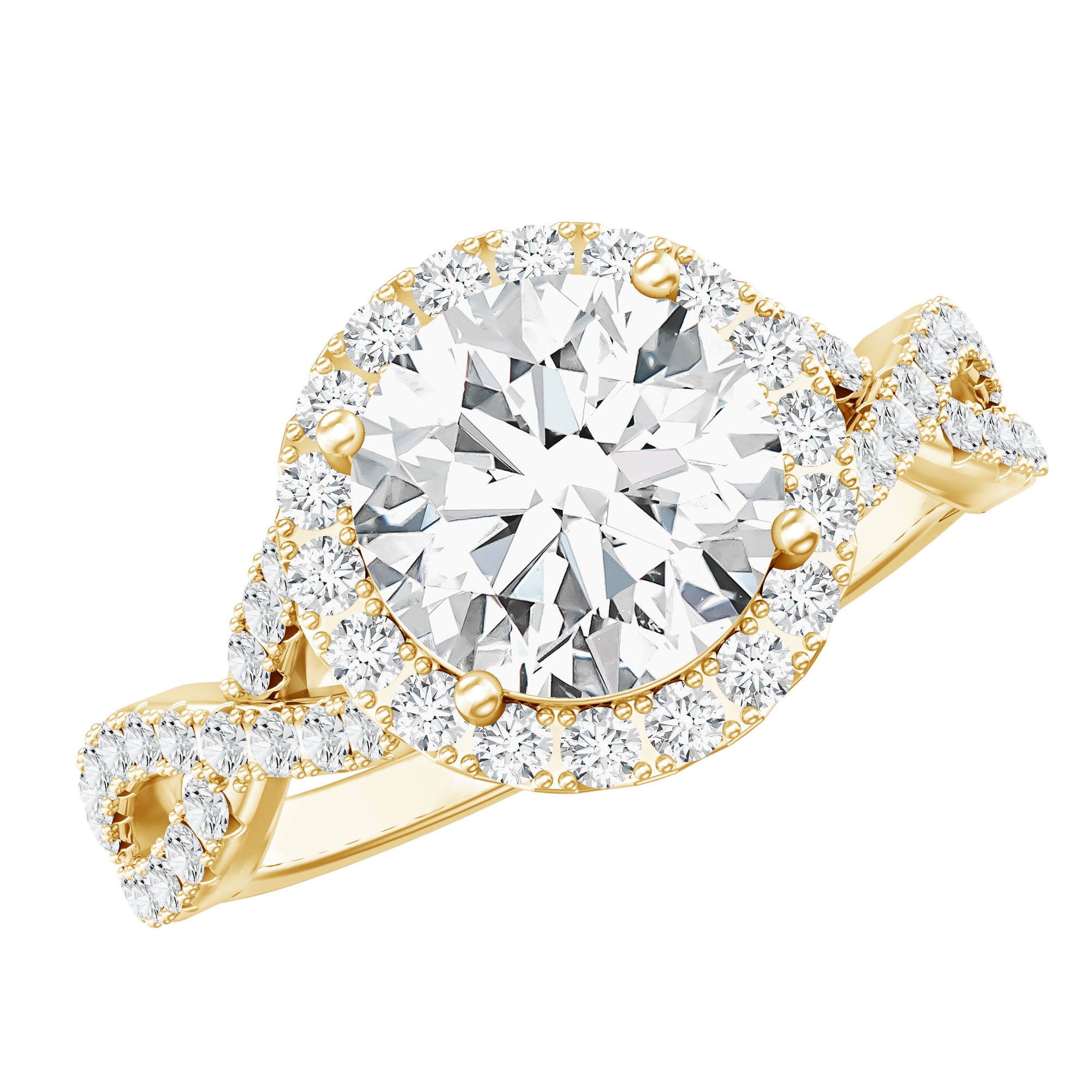 Criss Cross Lab Grown Diamond Halo Engagement Ring For Women Lab - ( EF-VS ) - Rosec Jewels