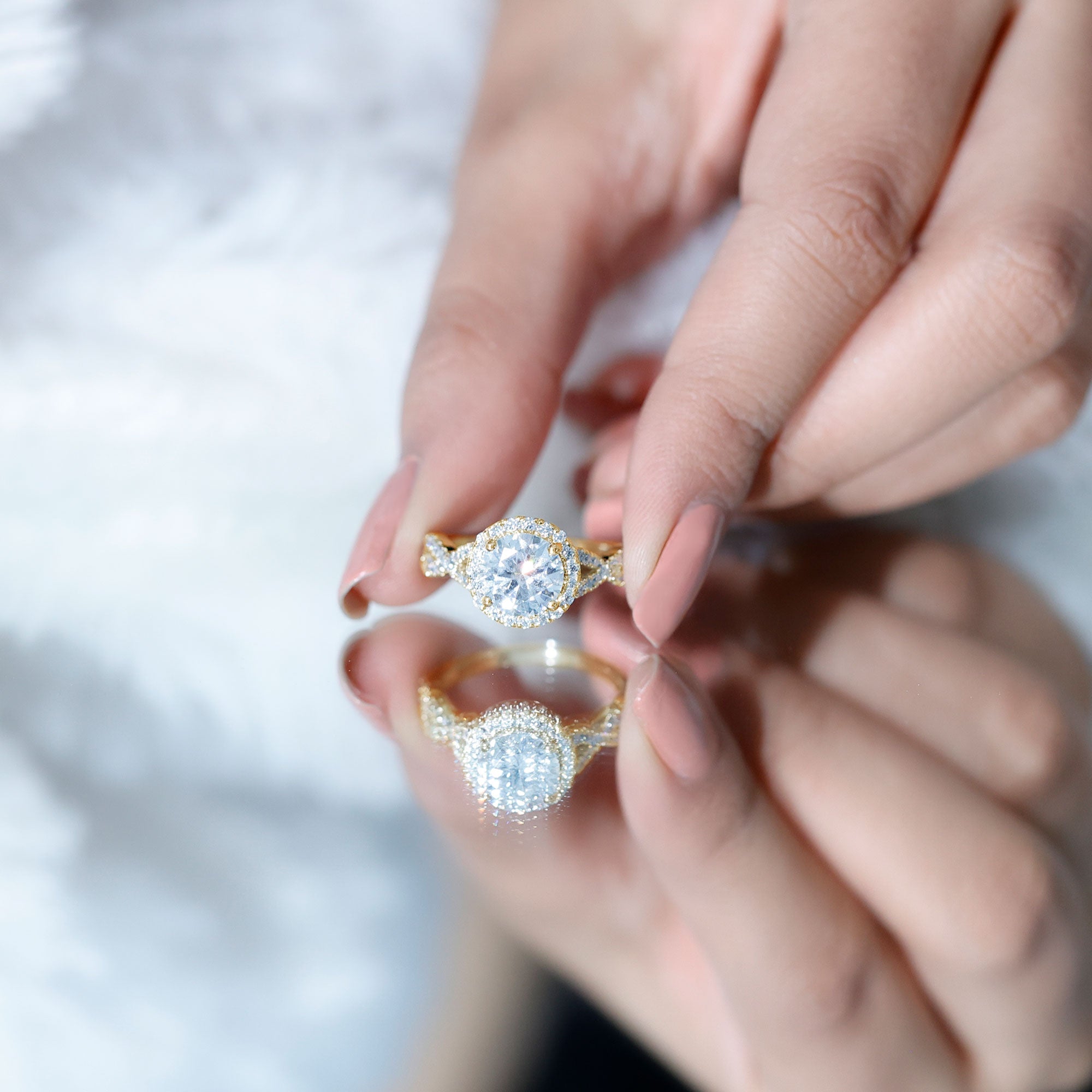 Rosec Jewels-Criss Cross Lab Grown Diamond Halo Engagement Ring For Women