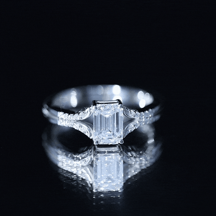 Emerald Cut Lab Diamond Engagement Ring With Split Shank Ring Lab - ( EF-VS ) - Rosec Jewels
