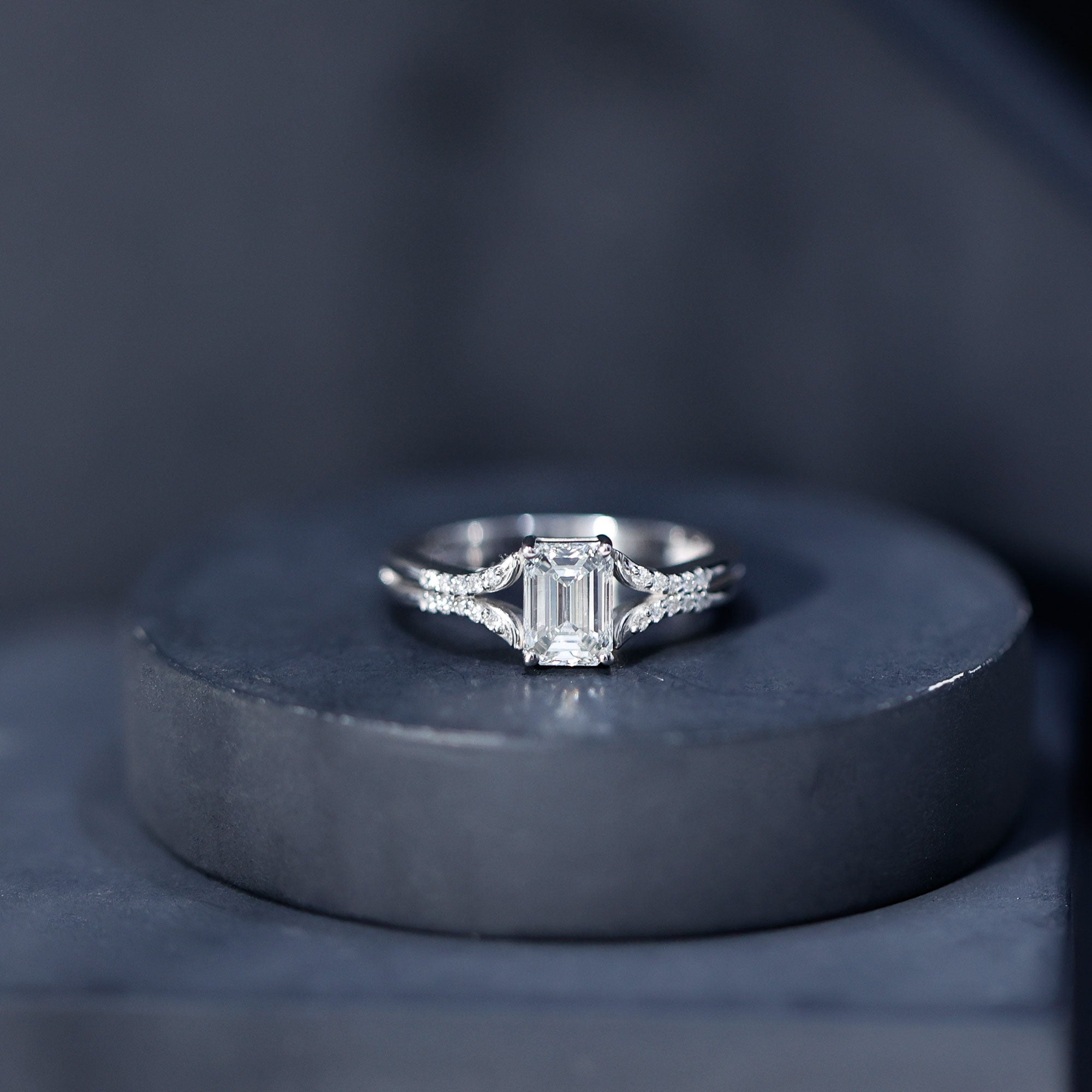 Emerald Cut Lab Diamond Engagement Ring With Split Shank Ring Lab - ( EF-VS ) - Rosec Jewels
