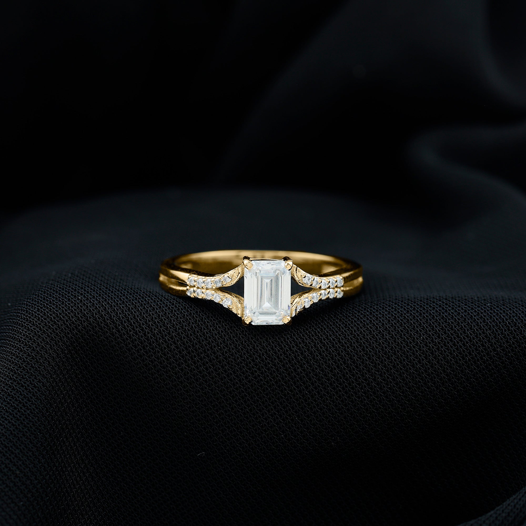 Rosec Jewels-Emerald Cut Lab Diamond Engagement Ring With Split Shank Ring