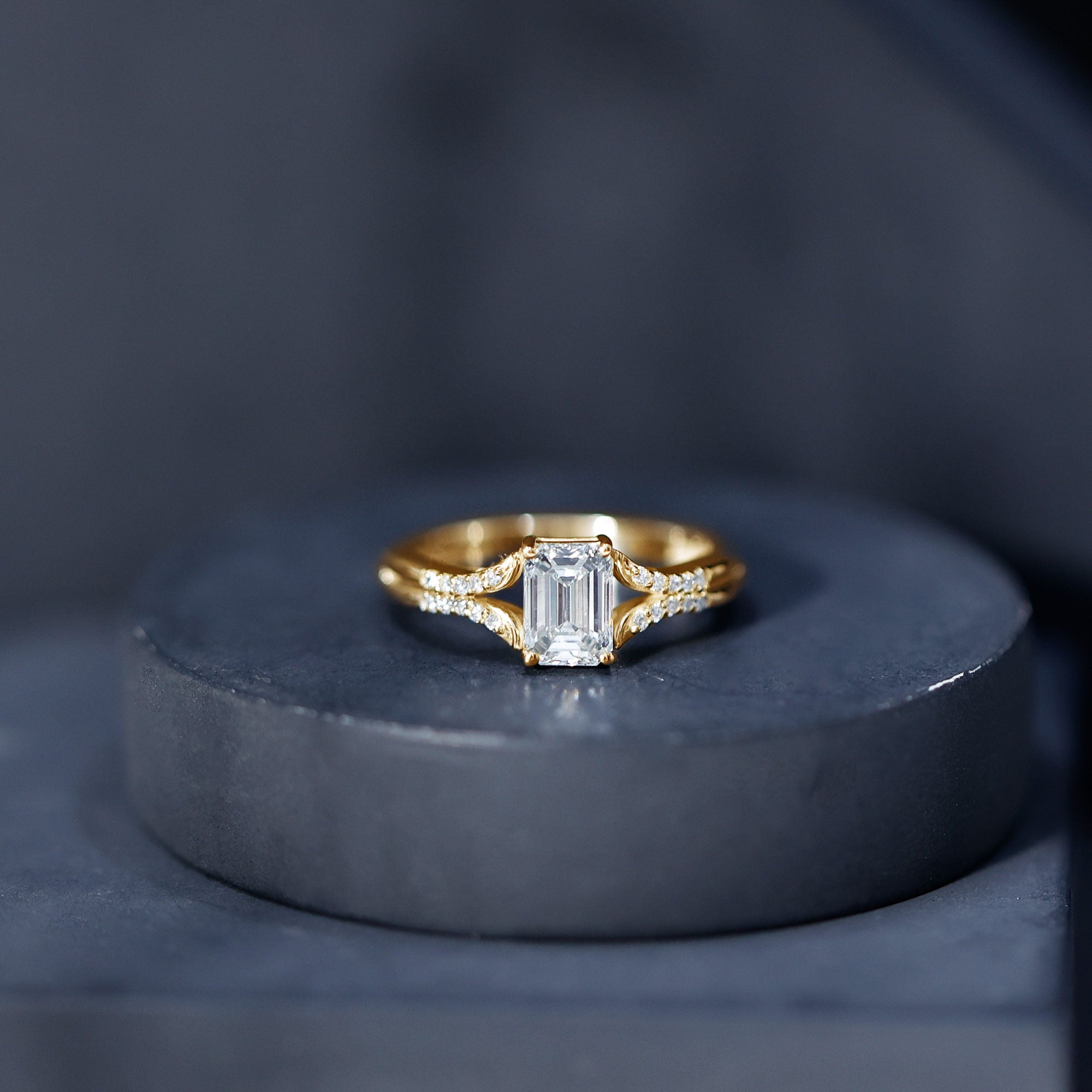Emerald Cut Lab Diamond Engagement Ring With Split Shank Ring Lab - ( EF-VS ) - Rosec Jewels