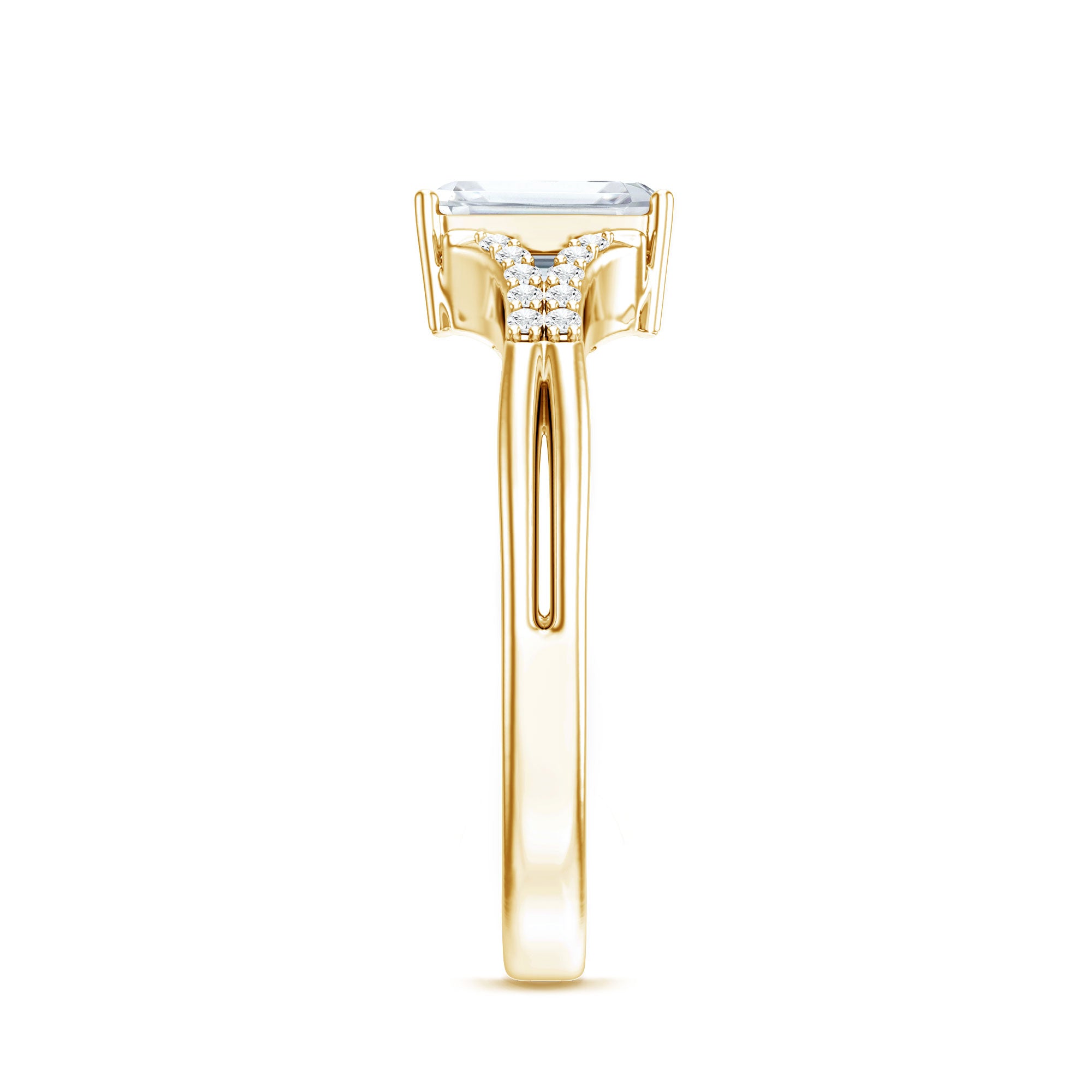 Emerald Cut Lab Diamond Engagement Ring With Split Shank Ring Lab - ( EF-VS ) - Rosec Jewels