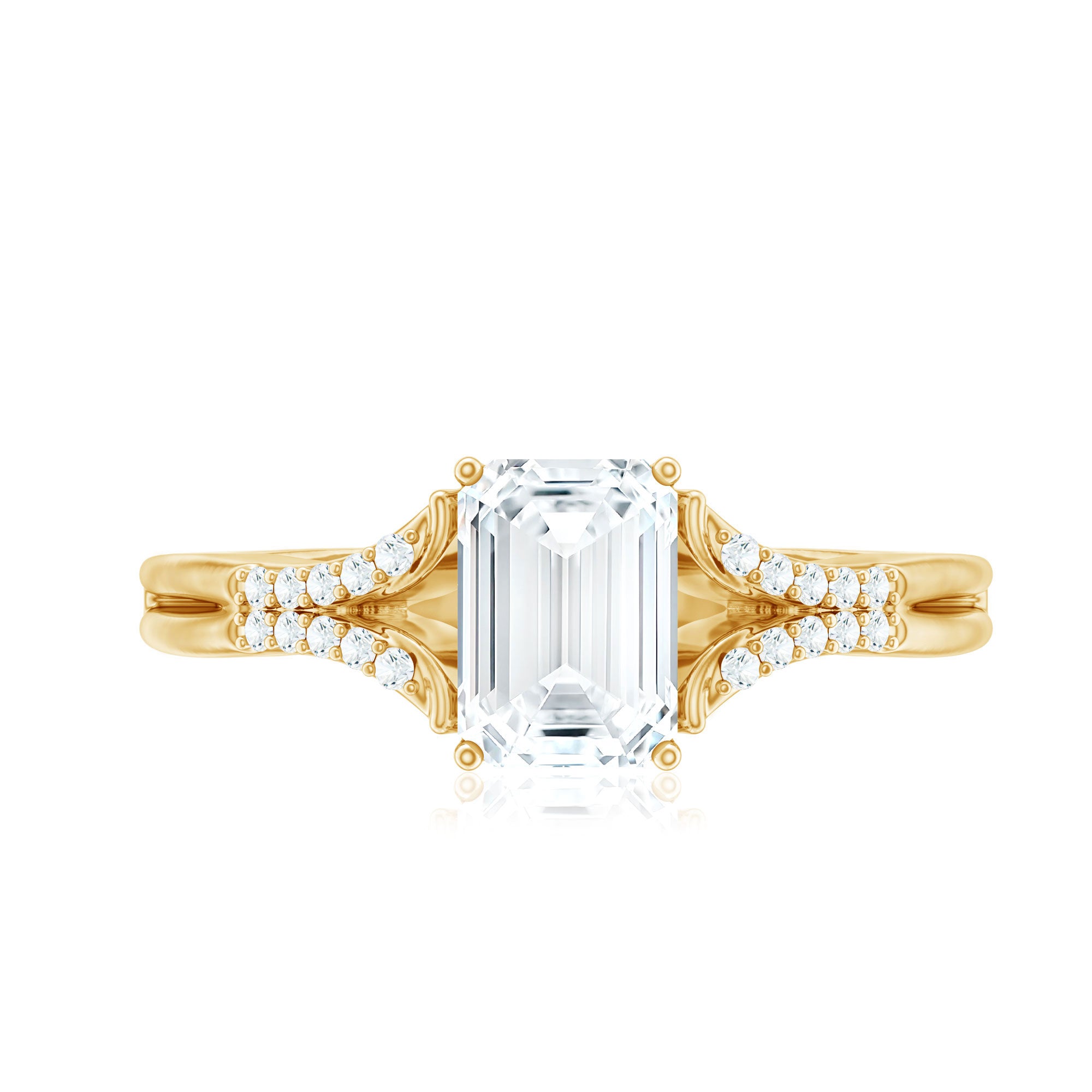 Emerald Cut Lab Diamond Engagement Ring With Split Shank Ring Lab - ( EF-VS ) - Rosec Jewels