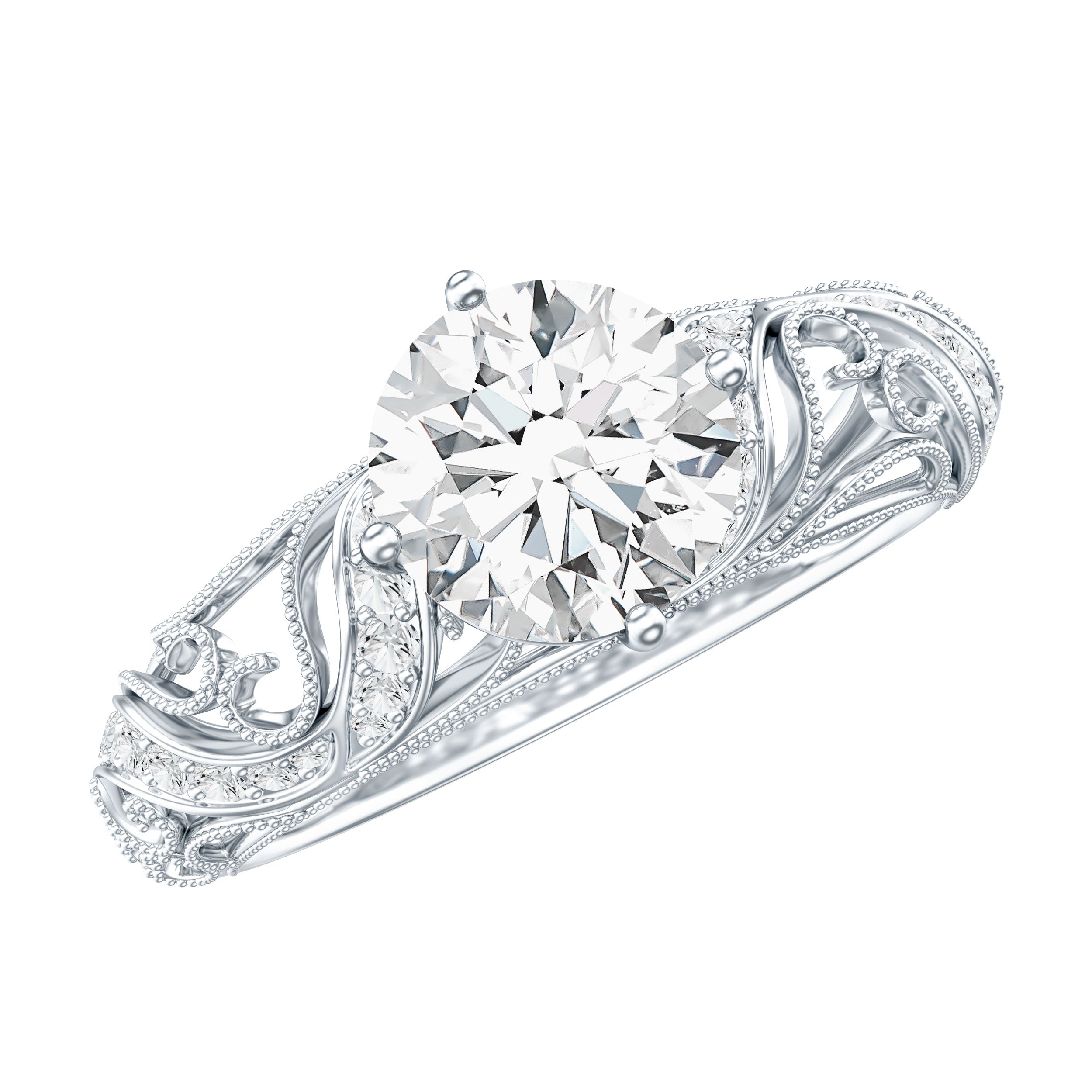 Certified Lab Created Diamond Antique Inspired Engagement Ring Lab - ( EF-VS ) - Rosec Jewels