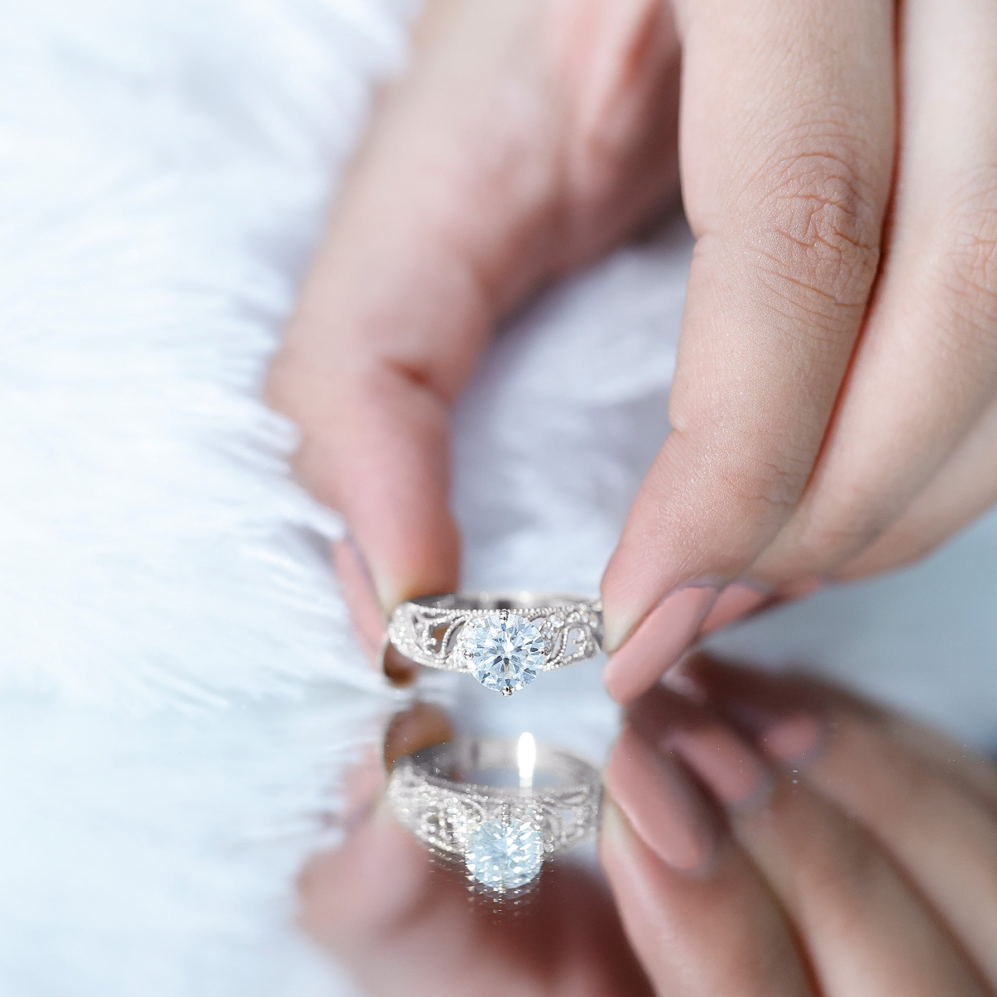 Certified Lab Created Diamond Antique Inspired Engagement Ring Lab - ( EF-VS ) - Rosec Jewels