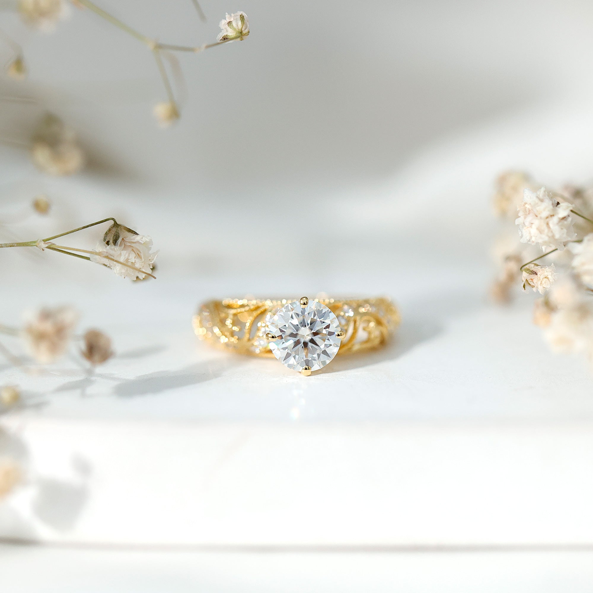 Certified Lab Created Diamond Antique Inspired Engagement Ring Lab - ( EF-VS ) - Rosec Jewels
