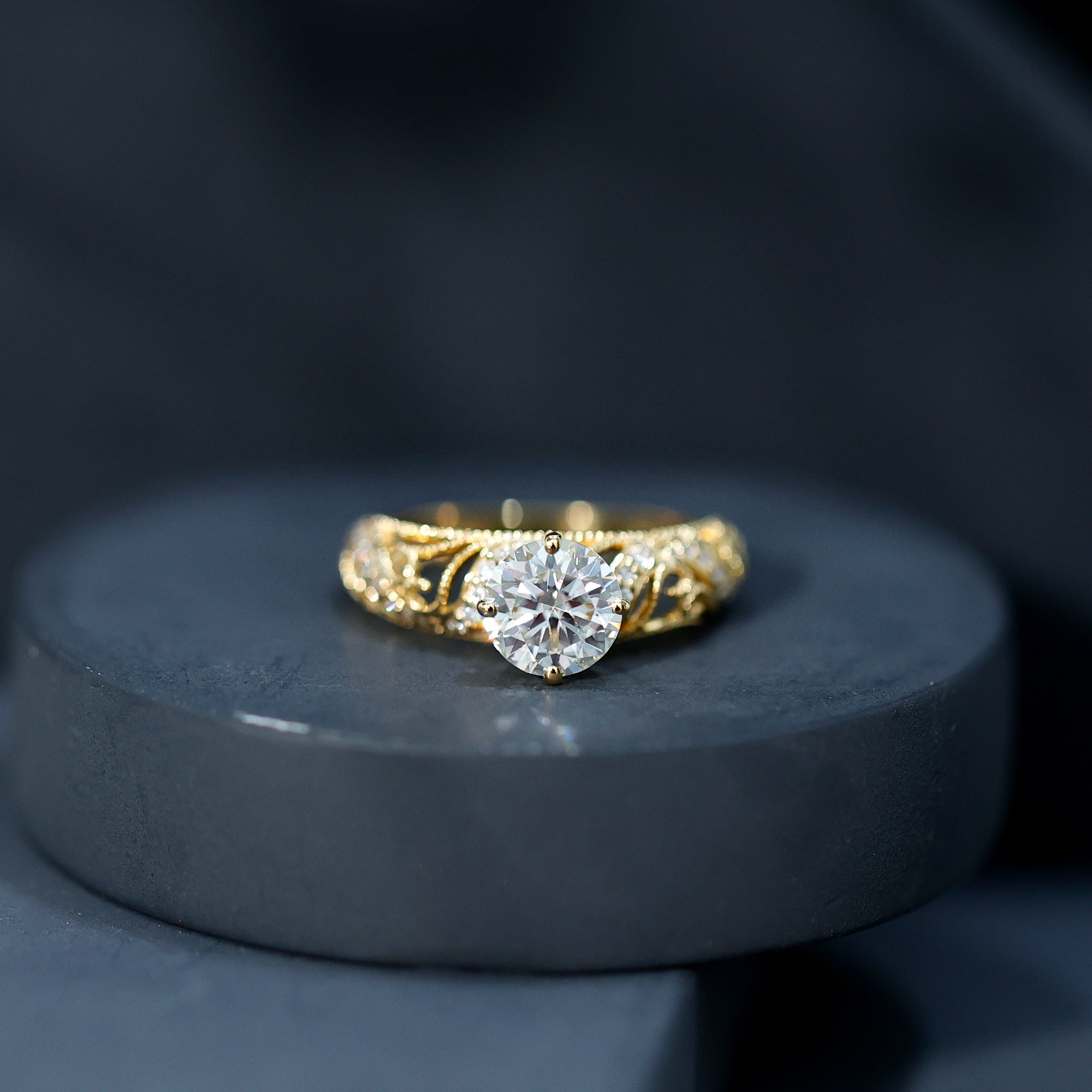 Certified Lab Created Diamond Antique Inspired Engagement Ring Lab - ( EF-VS ) - Rosec Jewels