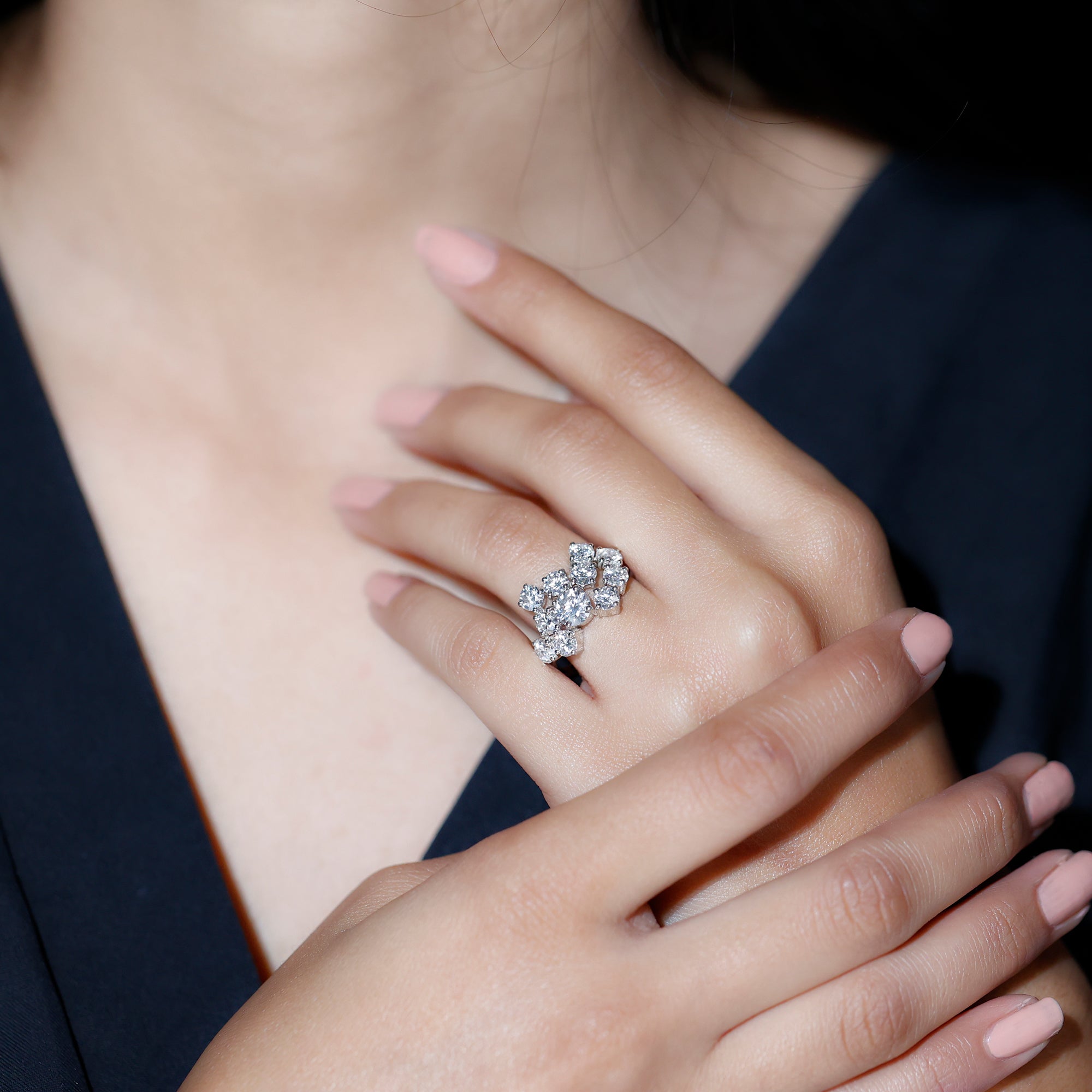 Certified Lab Grown Diamond Statement Engagement Ring for Women Lab - ( EF-VS ) - Rosec Jewels