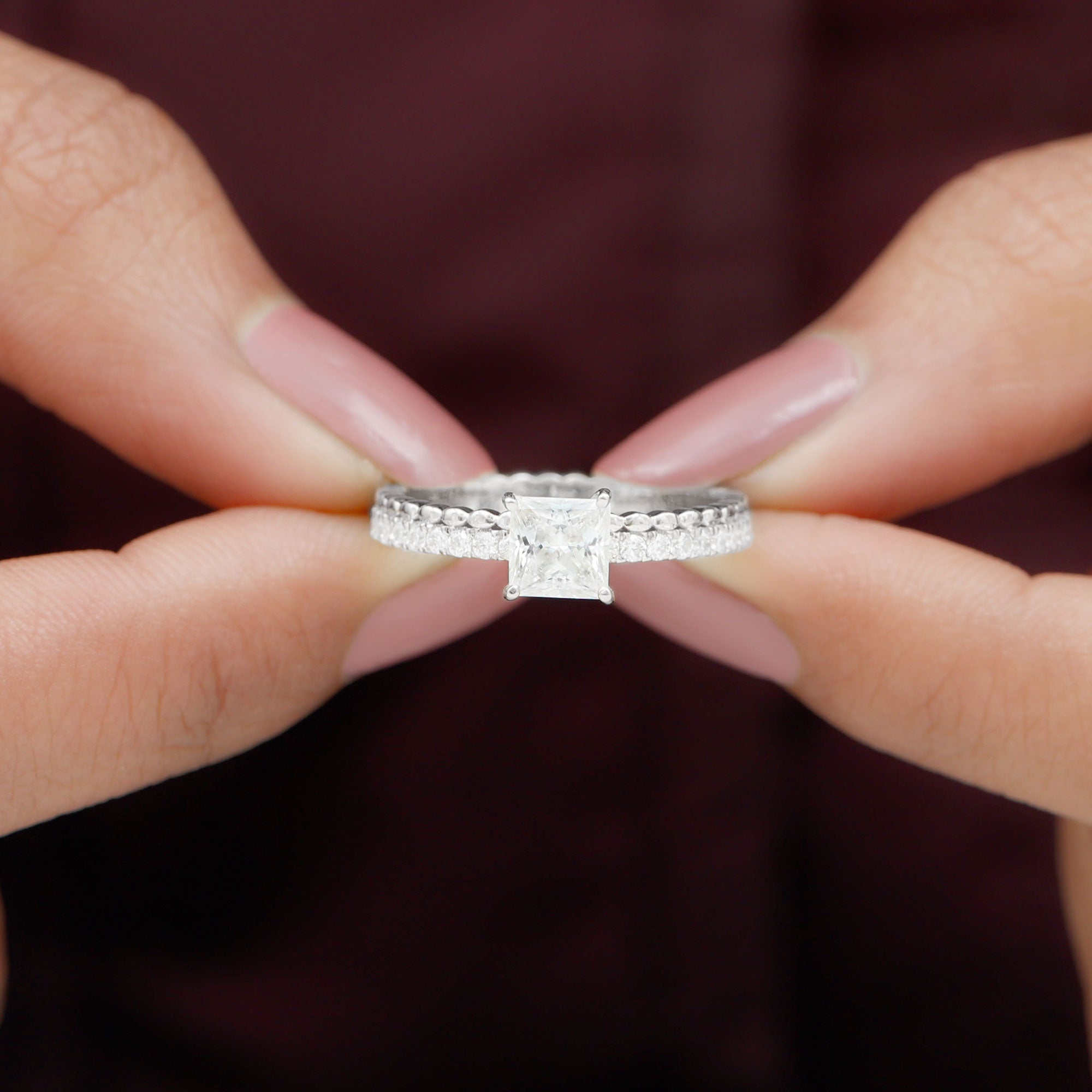 Rosec Jewels-Princess Cut Lab Grown Diamond Promise Ring With Certificate