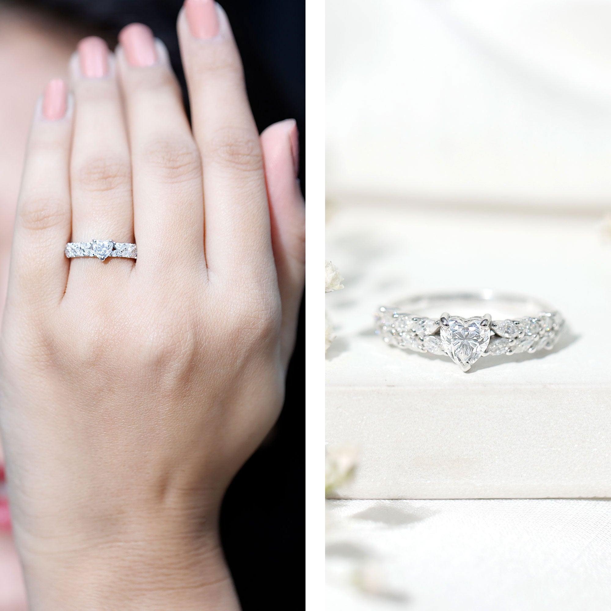 Brilliant Cut Lab Diamond Heart Shaped Promise Ring for Women Lab - ( EF-VS ) - Rosec Jewels