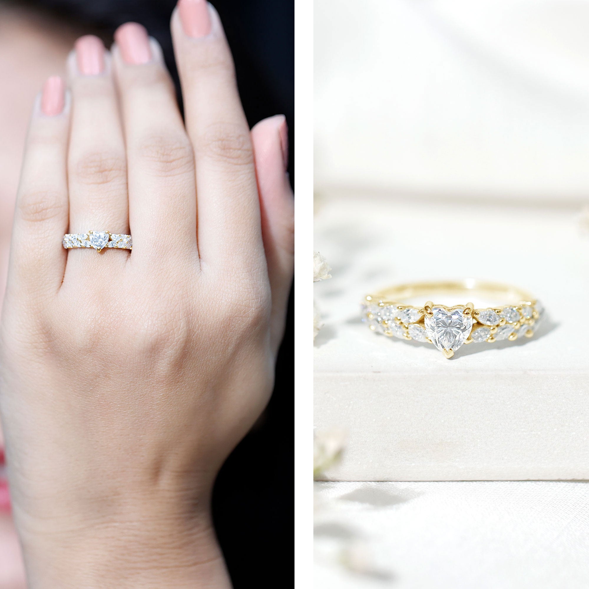Brilliant Cut Lab Diamond Heart Shaped Promise Ring for Women Lab - ( EF-VS ) - Rosec Jewels