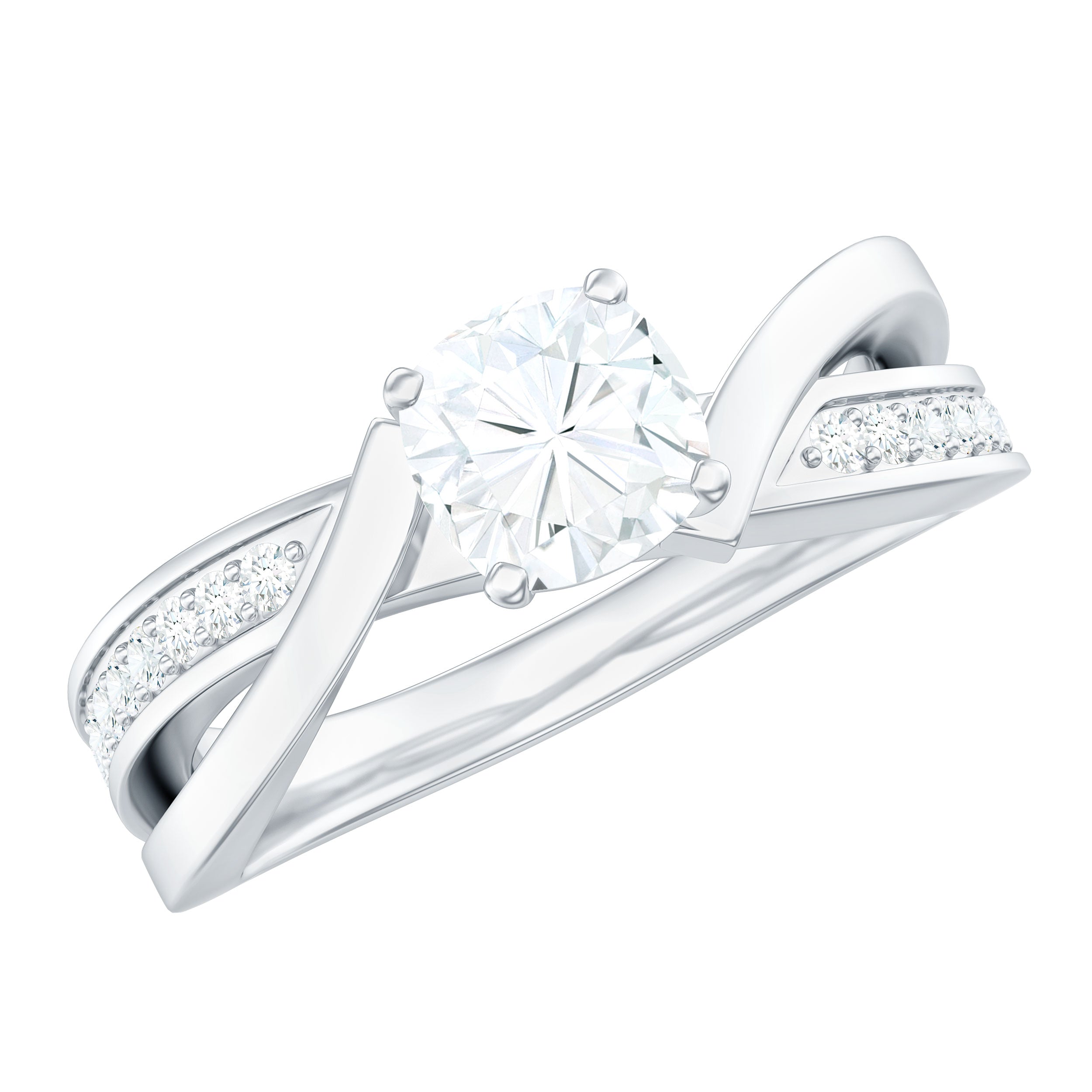Rosec Jewels-Cushion Cut Diamond Infinity Solitaire Ring with Side Stones