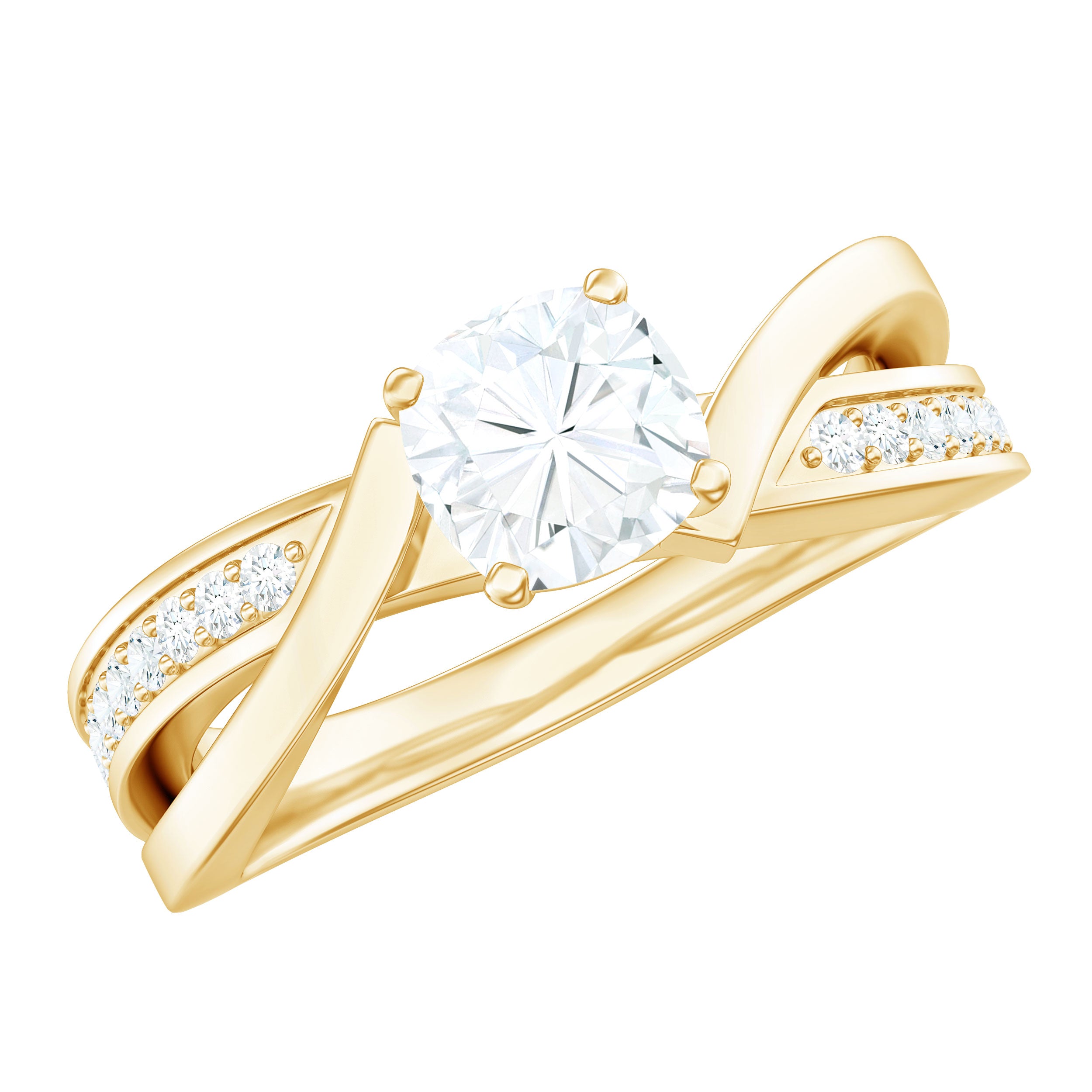 Rosec Jewels-Cushion Cut Diamond Infinity Solitaire Ring with Side Stones