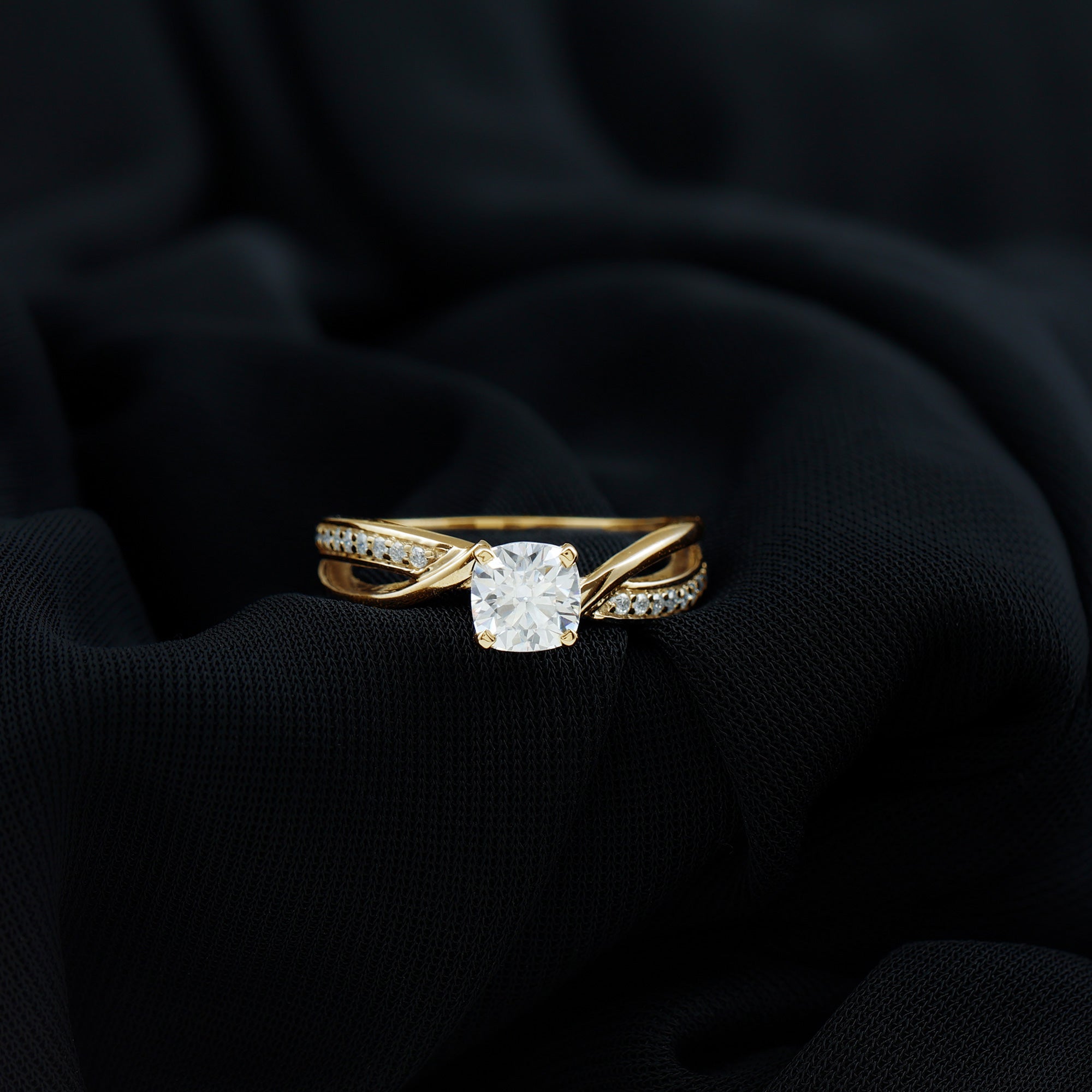 Cushion Cut Diamond Infinity Solitaire Ring with Side Stones Lab - ( EF-VS ) - Rosec Jewels