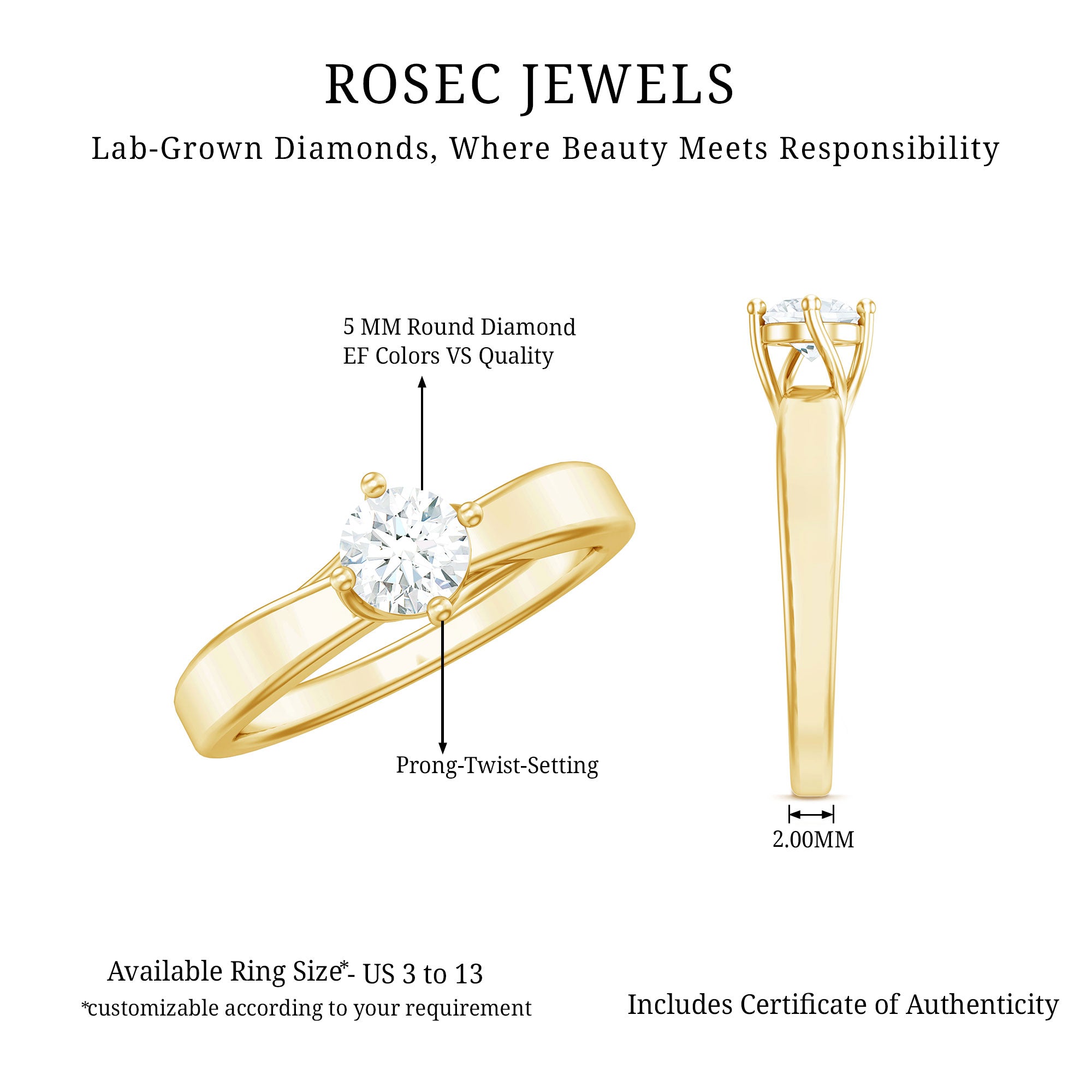 Rosec Jewels-Lab Grown Diamond Solitaire Ring With 4 Prong Diagonal Set