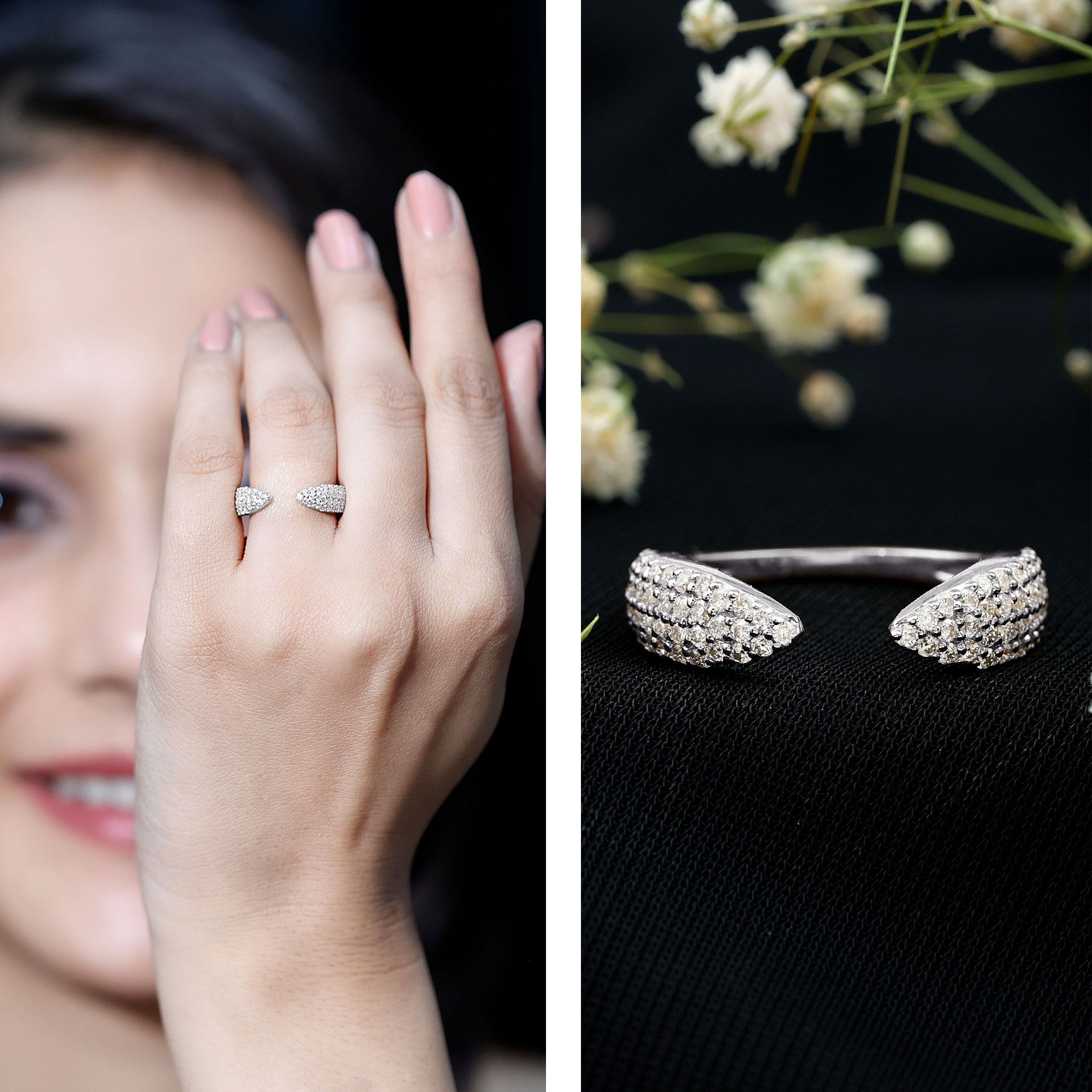 Lab Created Diamond Wedding Wrap Ring For Women Lab - ( EF-VS ) - Rosec Jewels