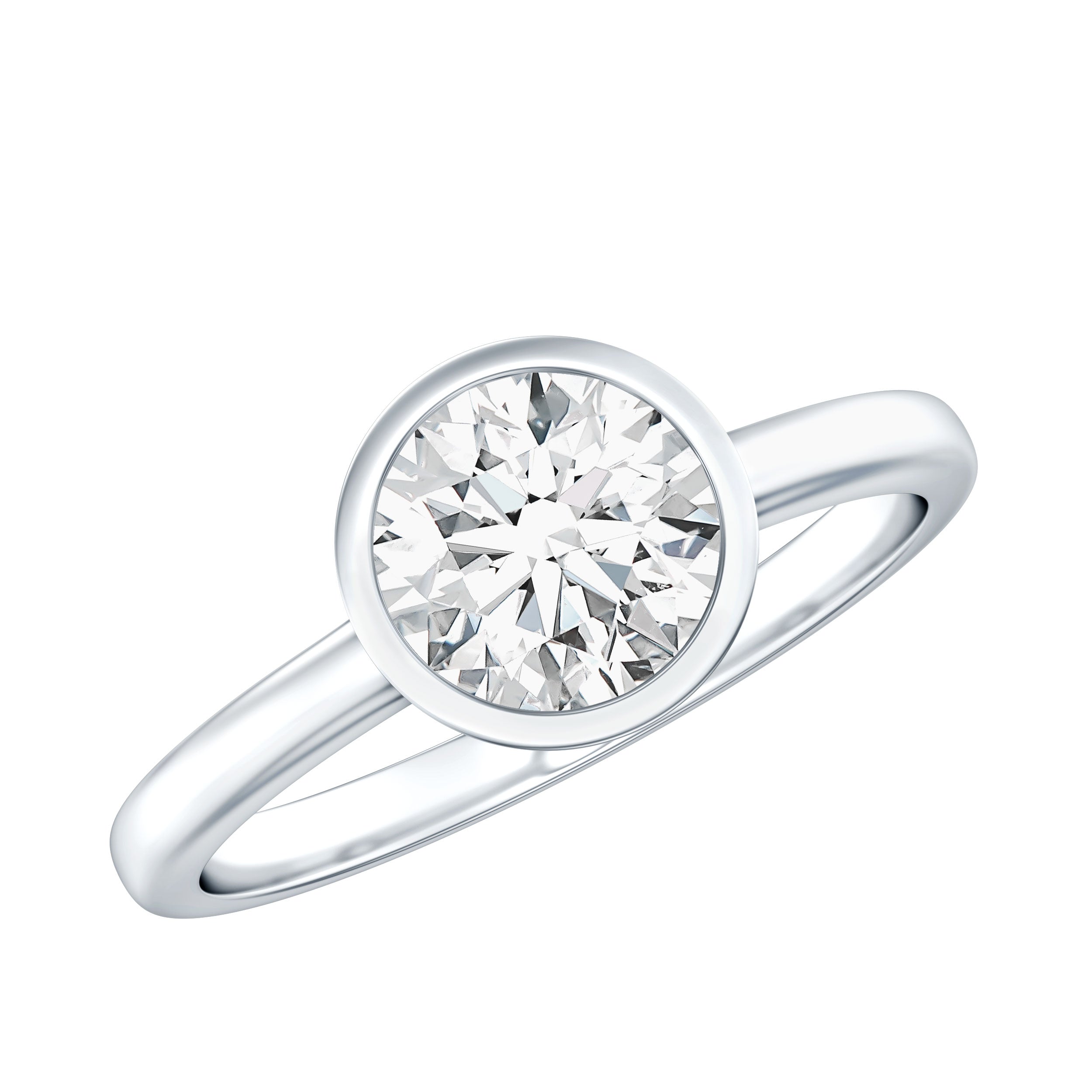 Brilliant Cut Bezel Set Lab Grown Diamond Simple Solitaire Ring