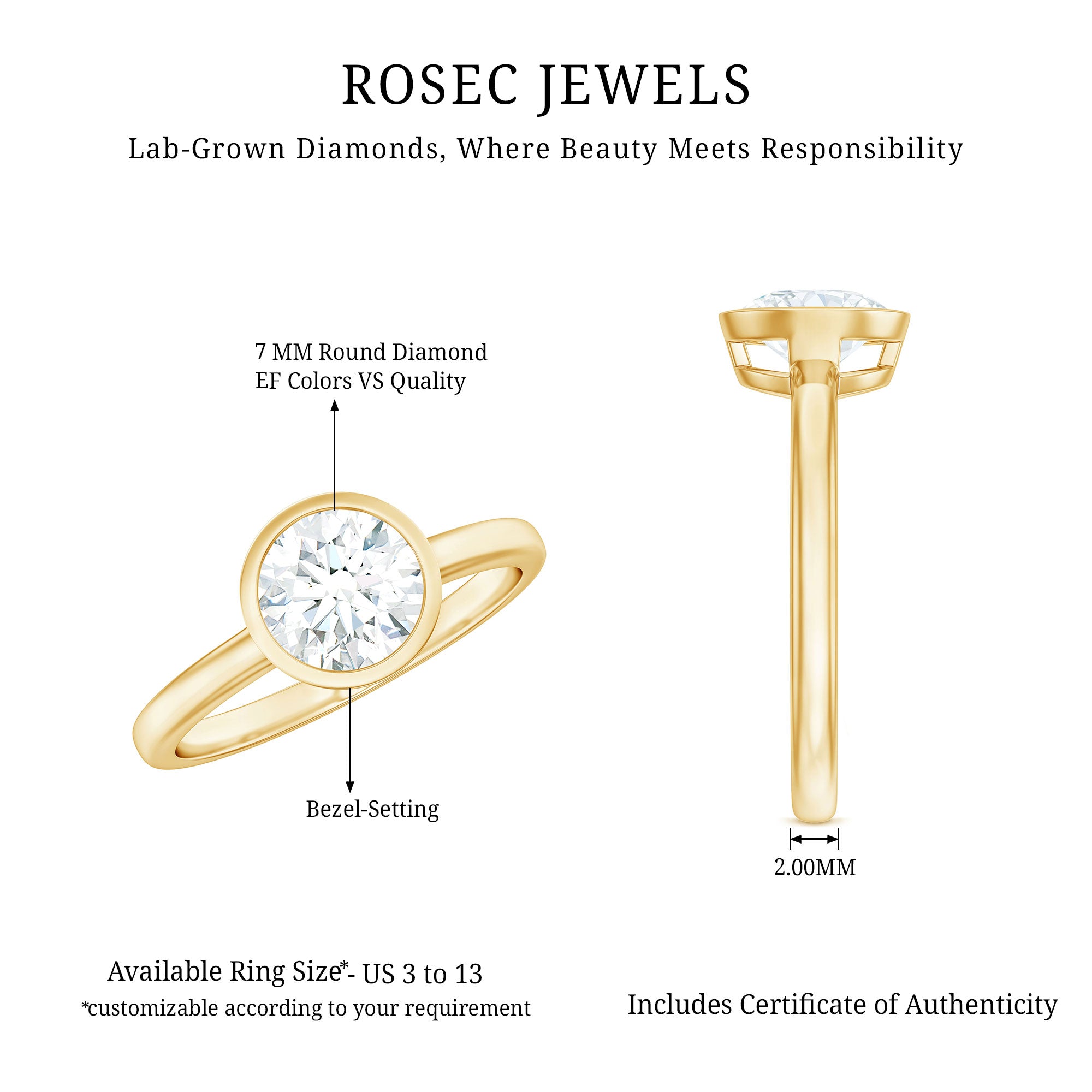 Rosec Jewels-Brilliant Cut Bezel Set Lab Grown Diamond Simple Solitaire Ring
