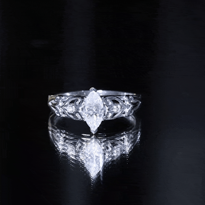Marquise Cut Lab Grown Diamond Solitaire Filigree Engagement Ring Lab - ( EF-VS ) - Rosec Jewels