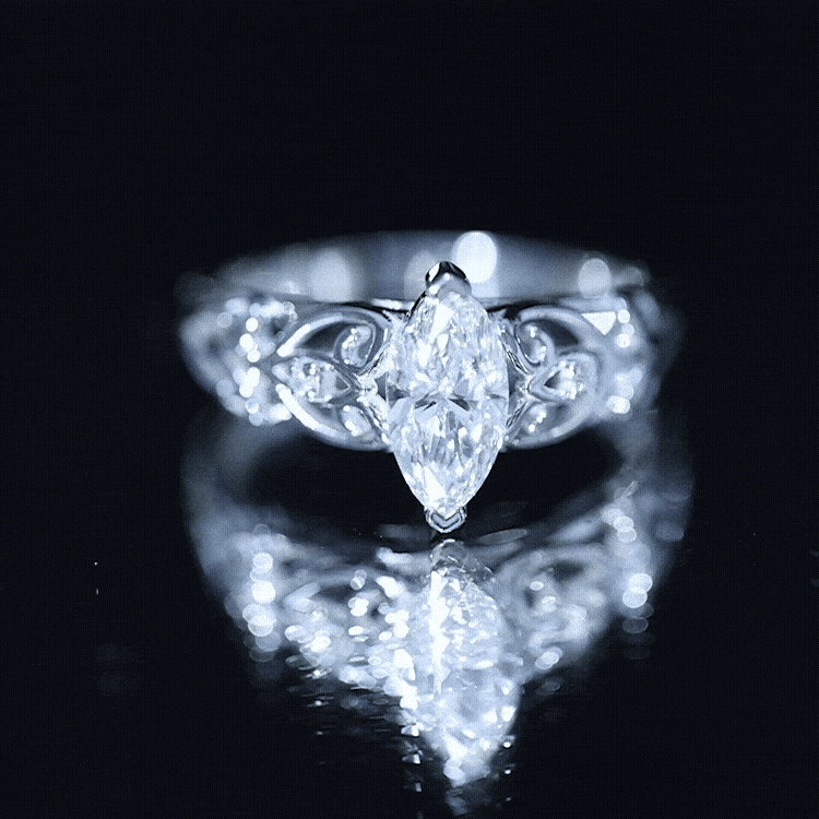 Marquise Cut Lab Grown Diamond Solitaire Filigree Engagement Ring Lab - ( EF-VS ) - Rosec Jewels