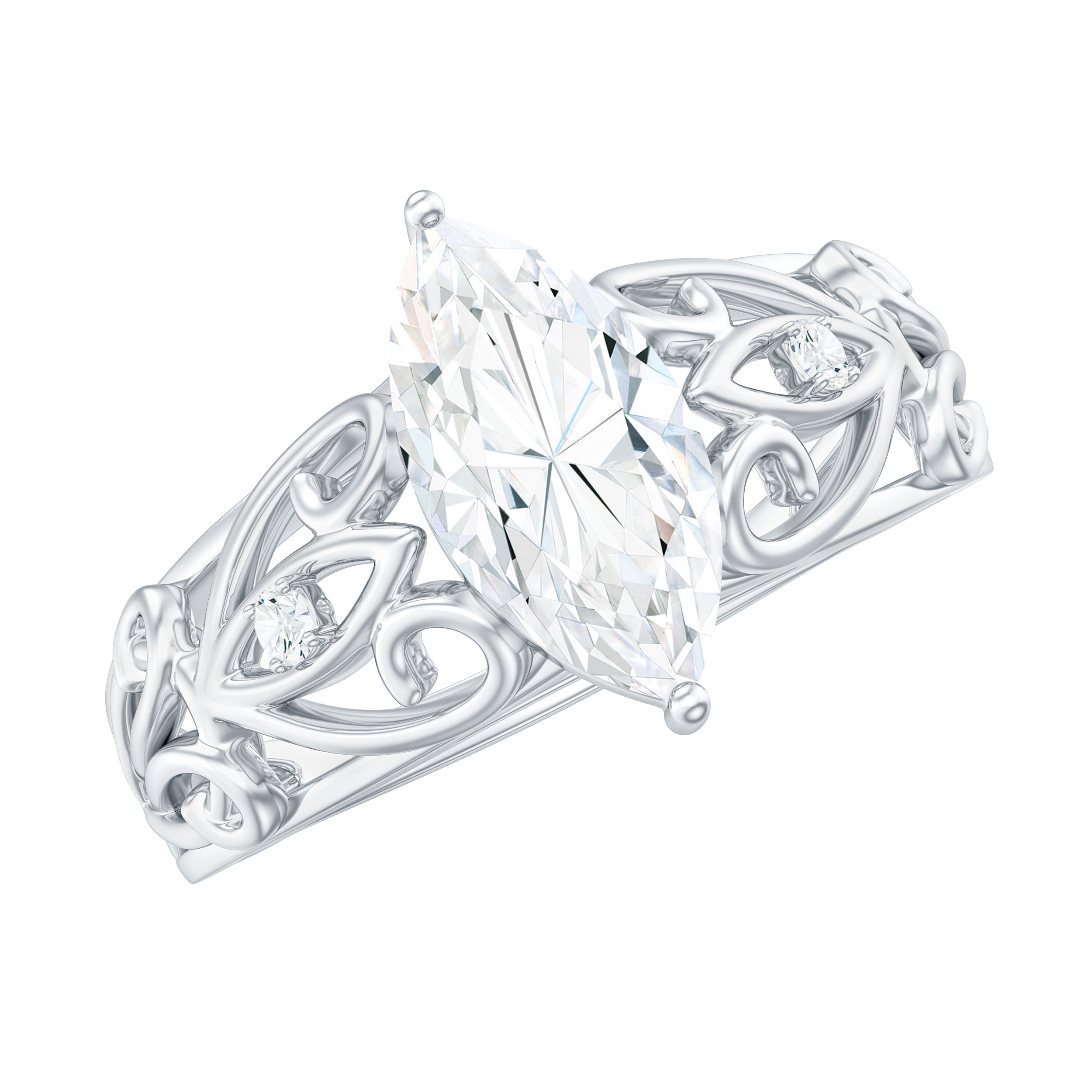 Marquise Cut Lab Grown Diamond Solitaire Filigree Engagement Ring