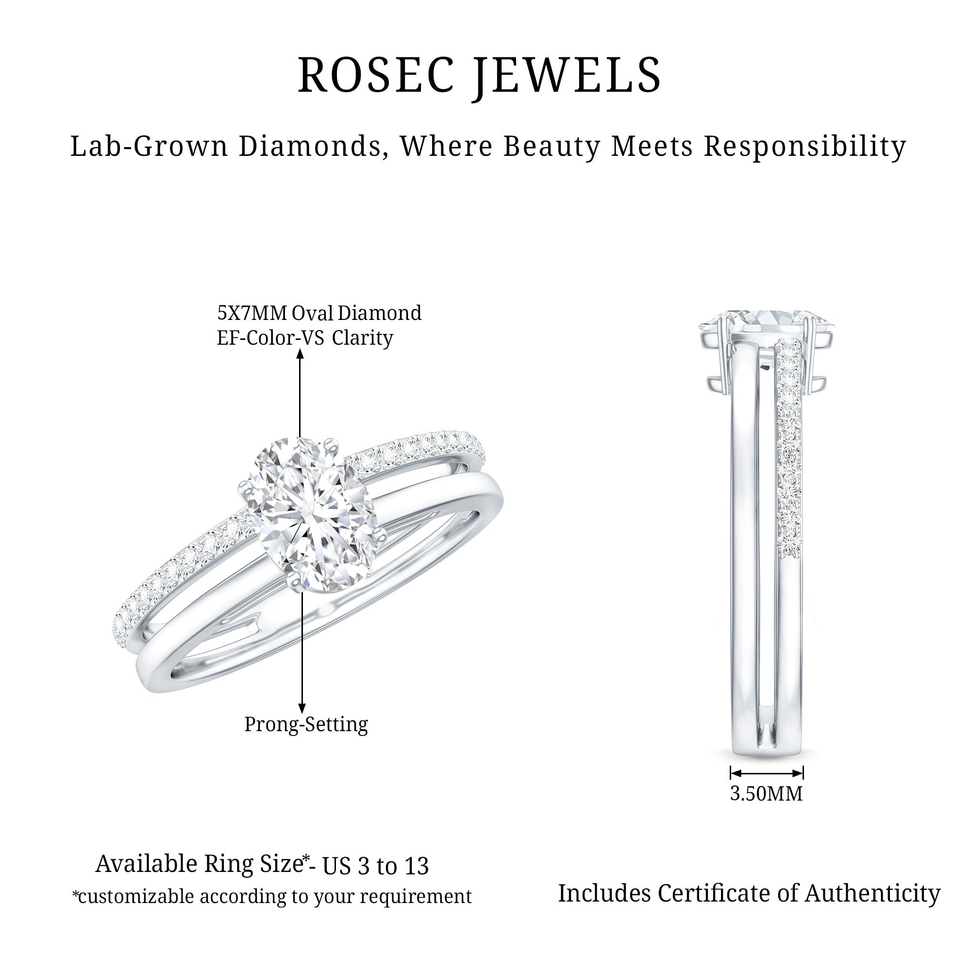 5X7 MM Oval Cut Diamond Solitaire Promise Ring For Her Lab - ( EF-VS ) - Rosec Jewels