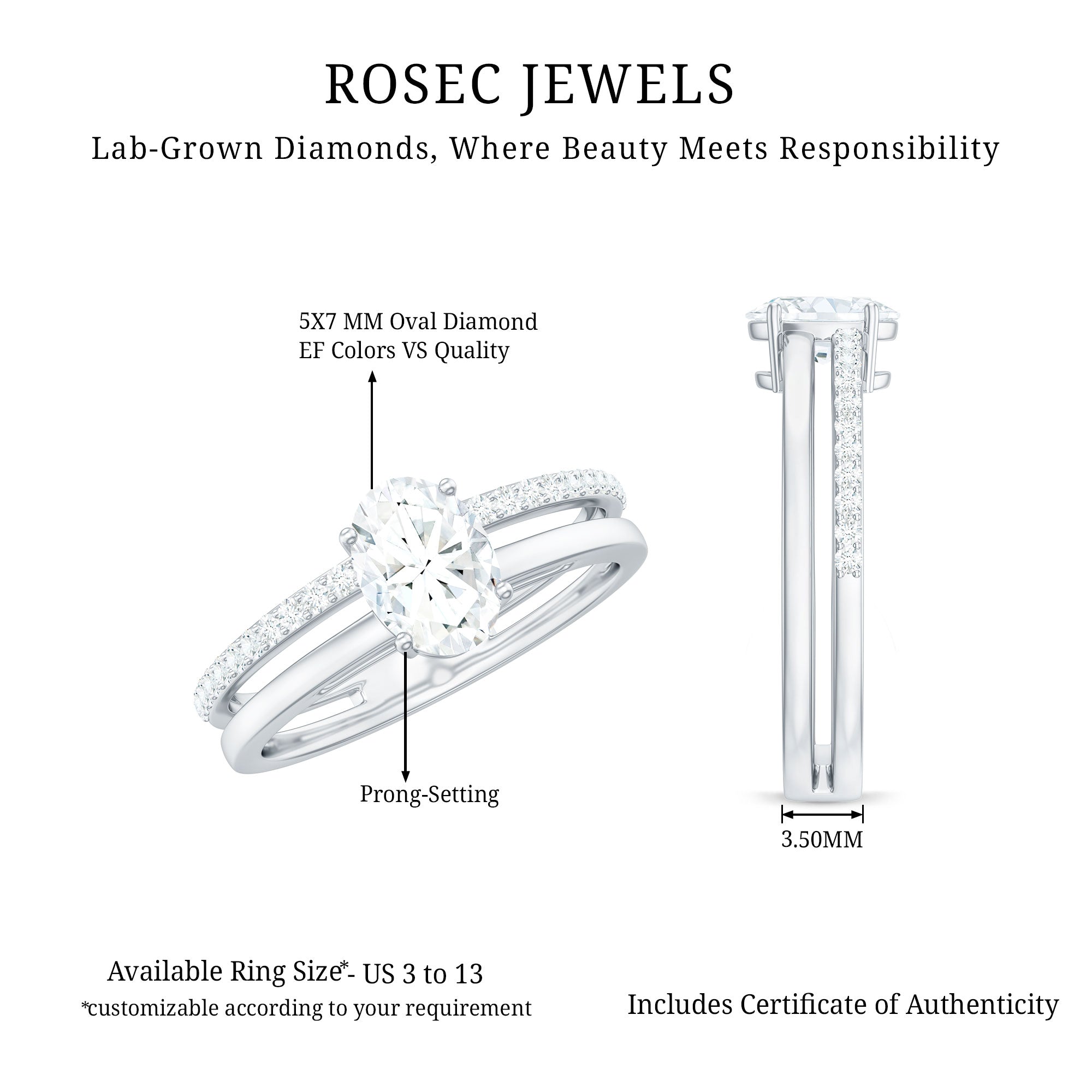 Rosec Jewels-5X7 MM Oval Cut Diamond Solitaire Promise Ring For Her