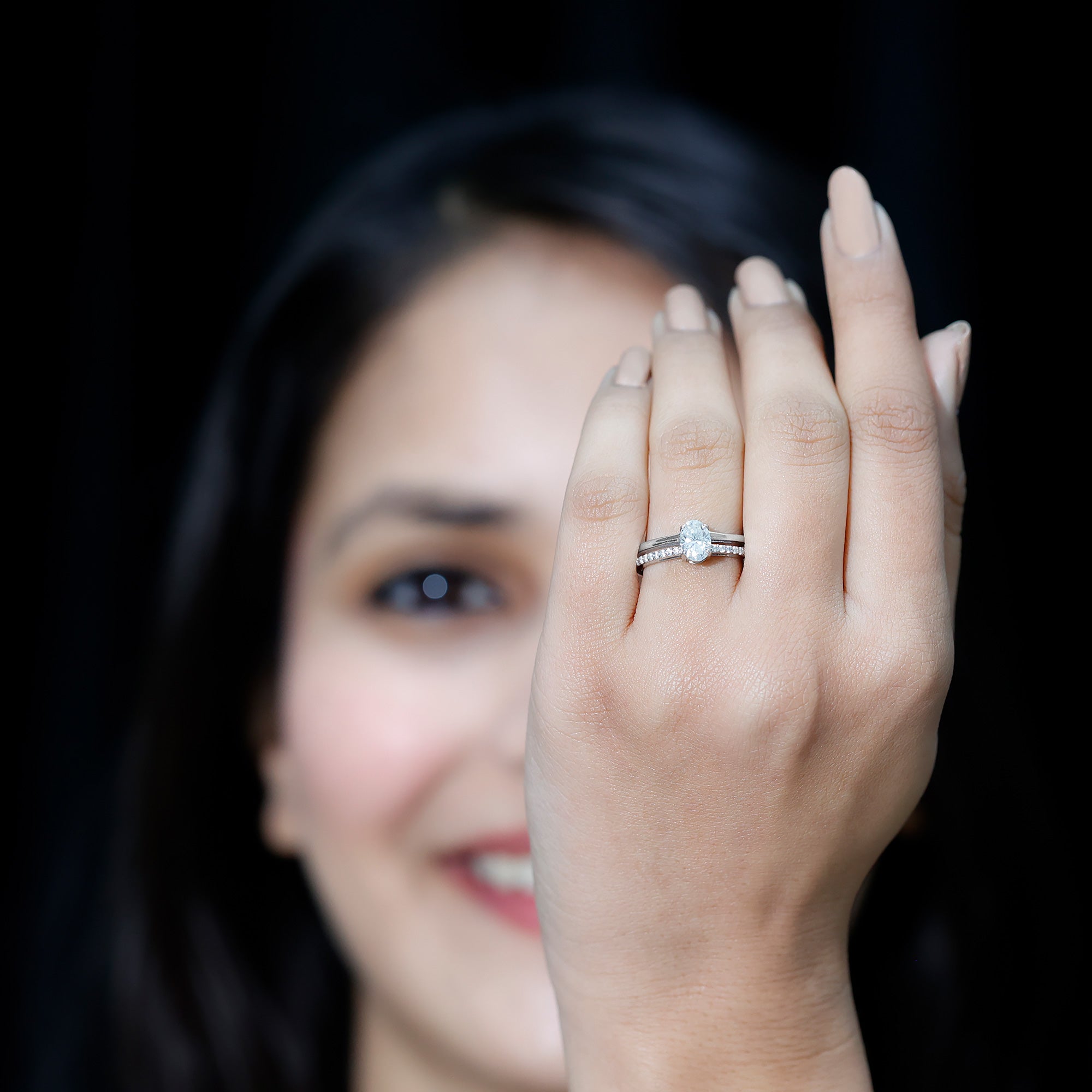 5X7 MM Oval Cut Diamond Solitaire Promise Ring For Her Lab - ( EF-VS ) - Rosec Jewels