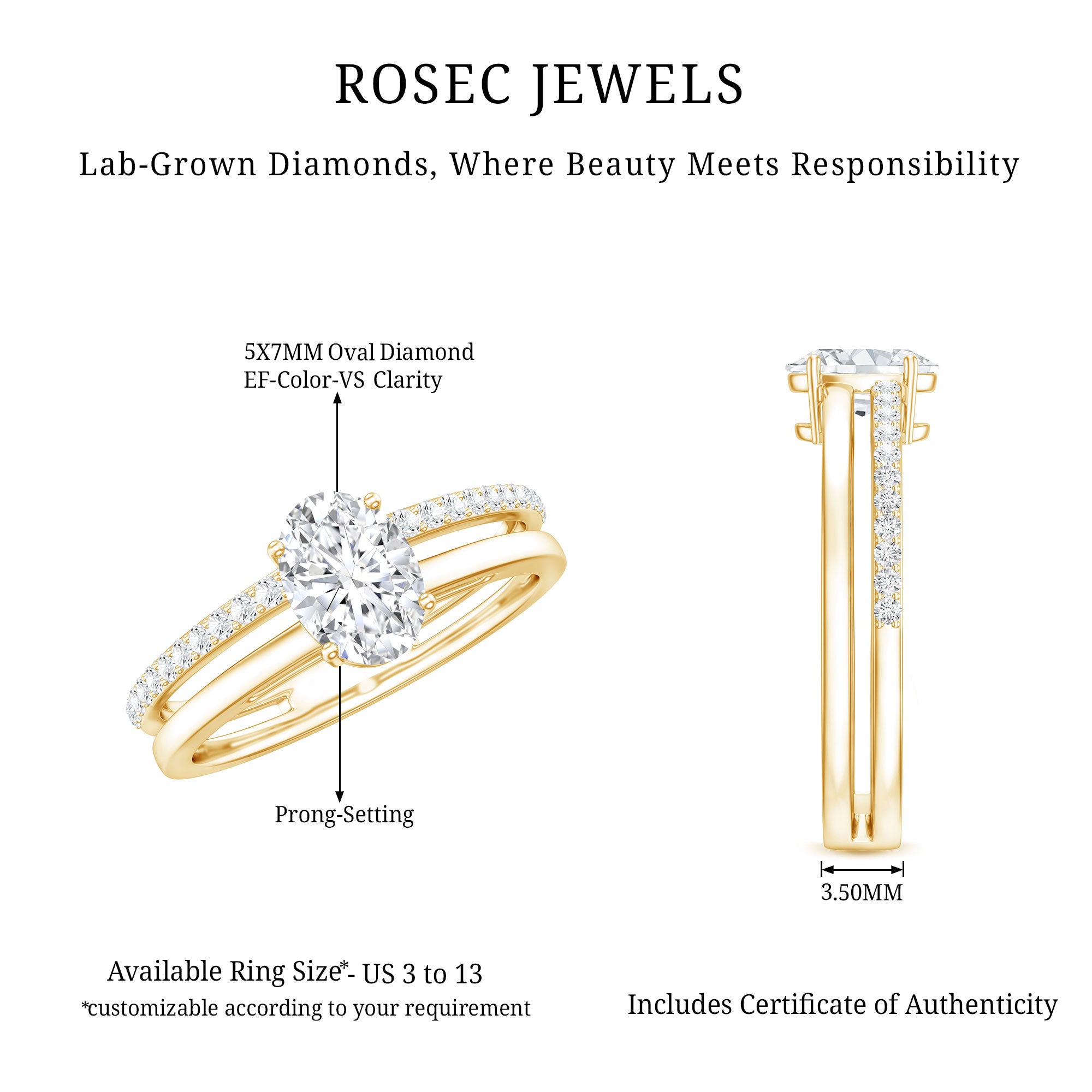 5X7 MM Oval Cut Diamond Solitaire Promise Ring For Her Lab - ( EF-VS ) - Rosec Jewels