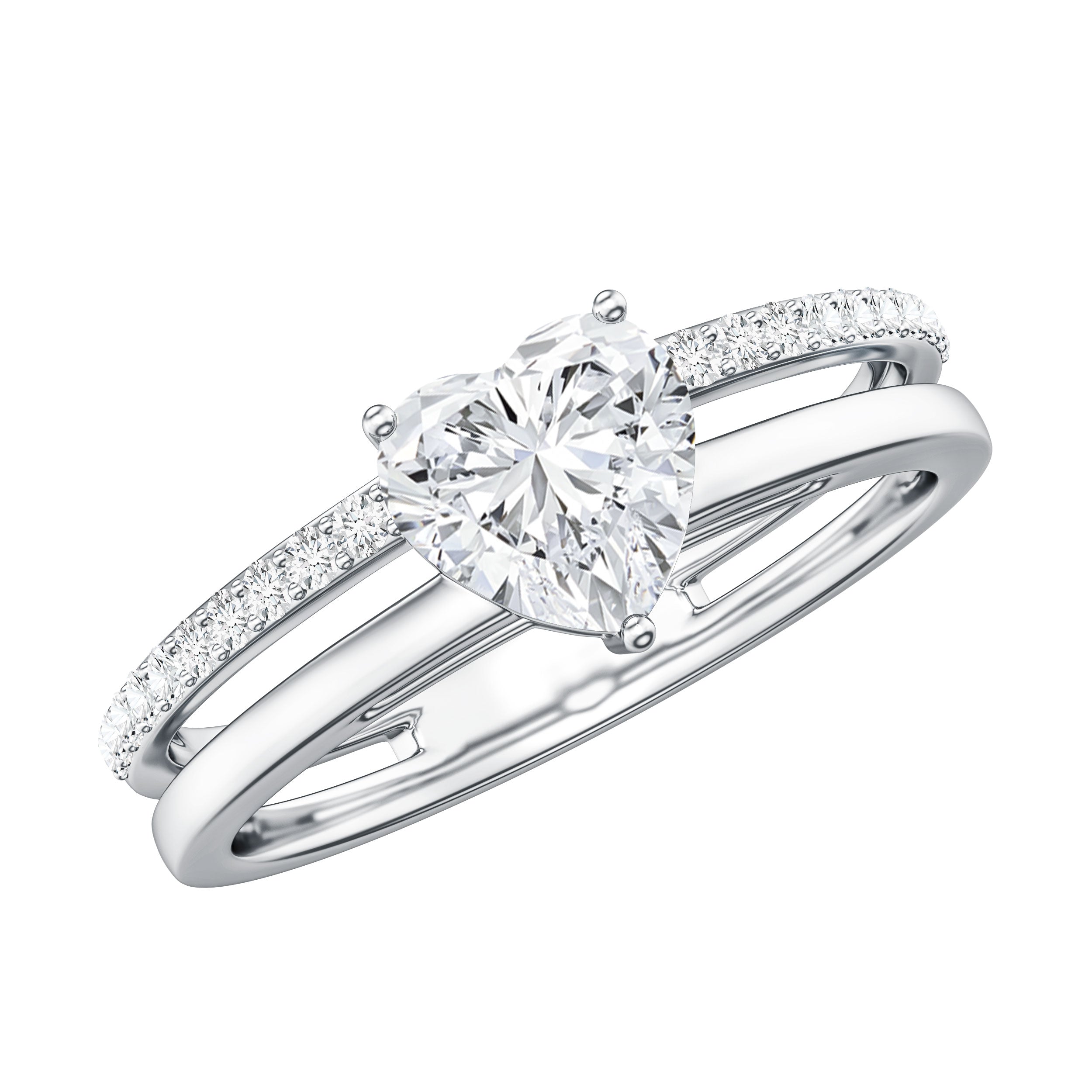 1.2 Carat Heart Shape Lab Grown Diamond Double Band Solitaire Ring Lab - ( EF-VS ) - Rosec Jewels